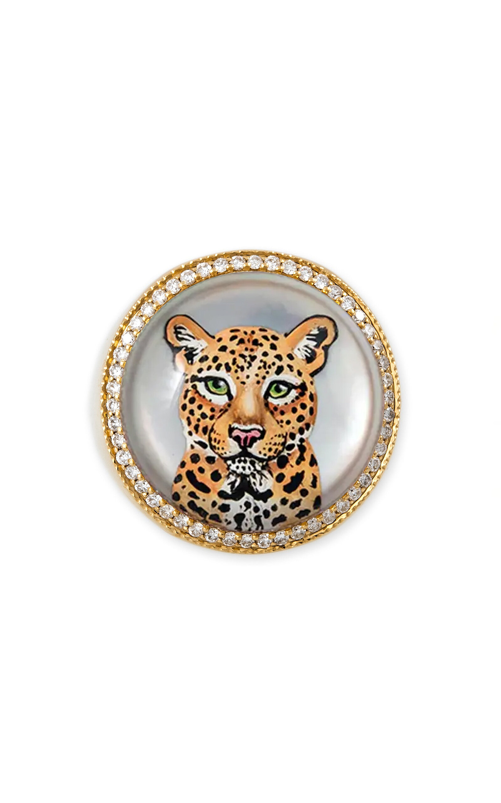 Cub 14K Yellow Gold Hand-Painted Mother-of-Pearl Diamond Signet Ring