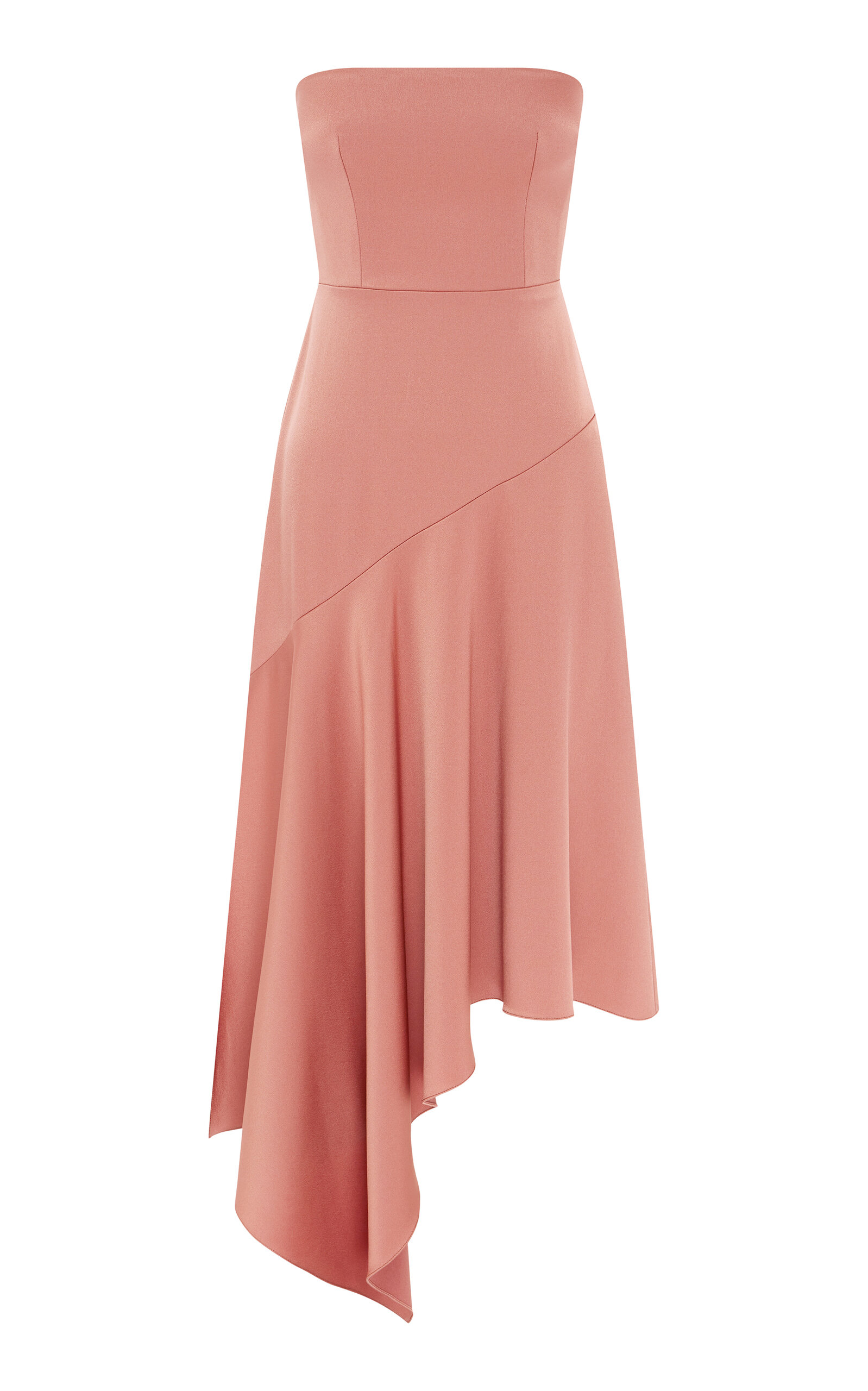 Alex Perry Asymmetric Strapless Satin Crepe Midi Dress In Pink