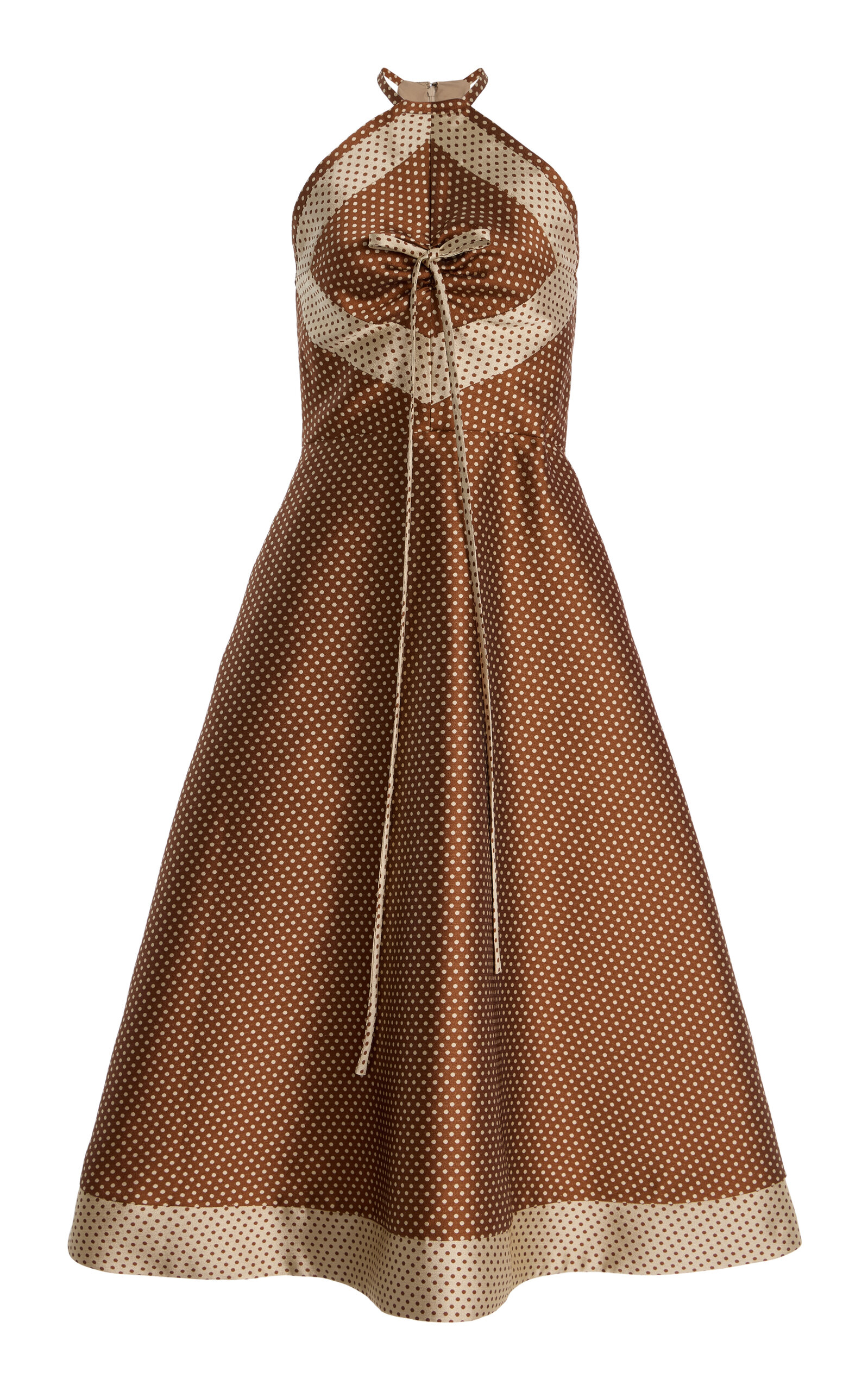 Rosie Assoulin Polka Dot Halterneck Midi Day Dress In Brown