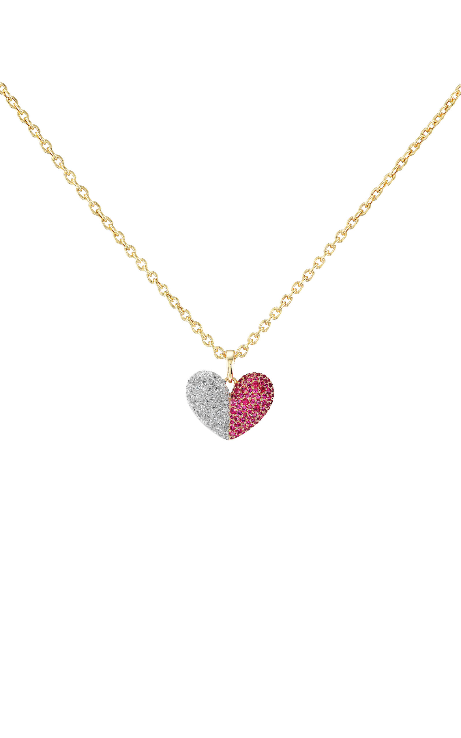 Gemella Jewels Victorian 18k Yellow Gold Sweetheart Diamond; Ruby Necklace In Red