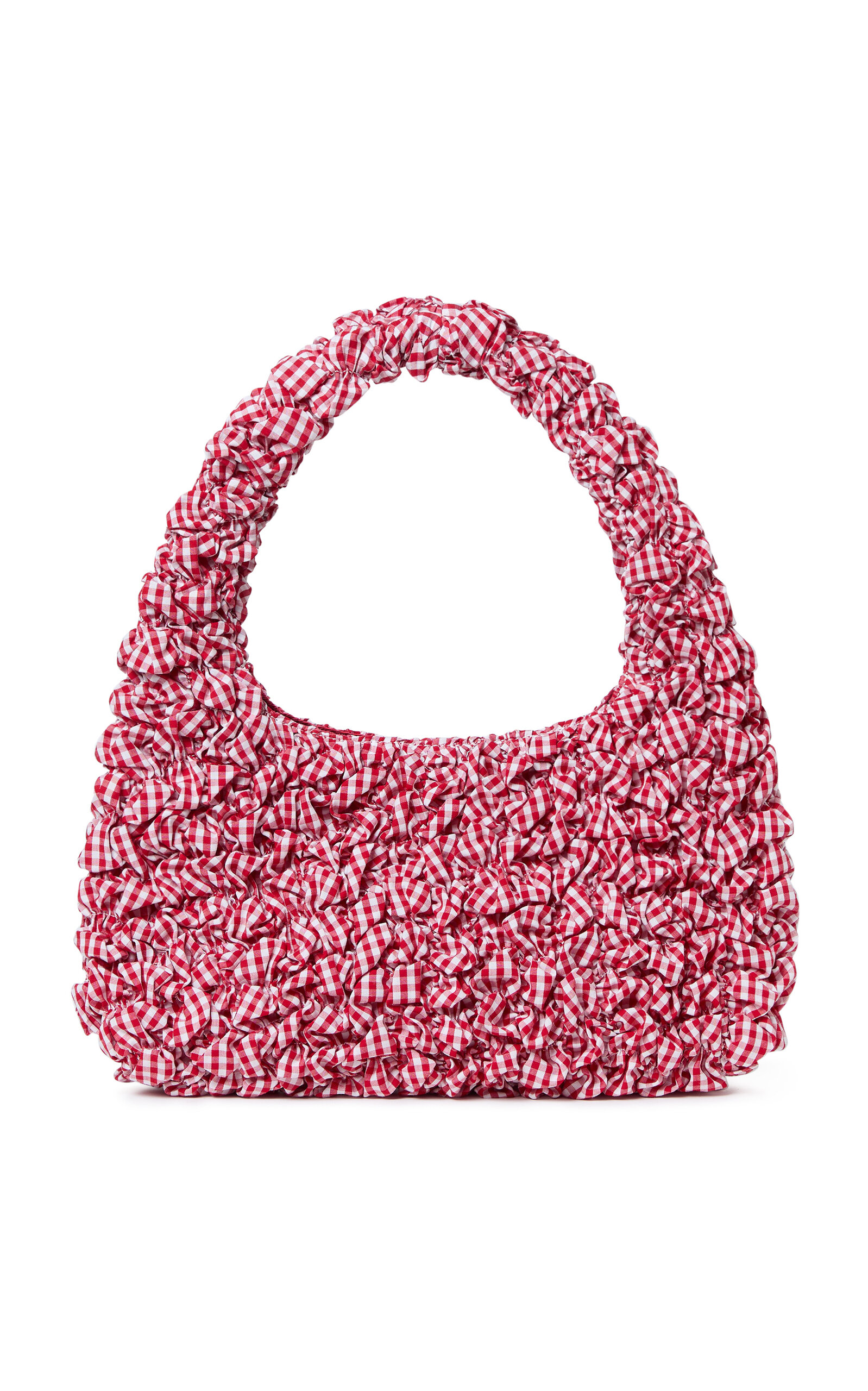 Smocked Gingham Cotton Mini Hobo Bag