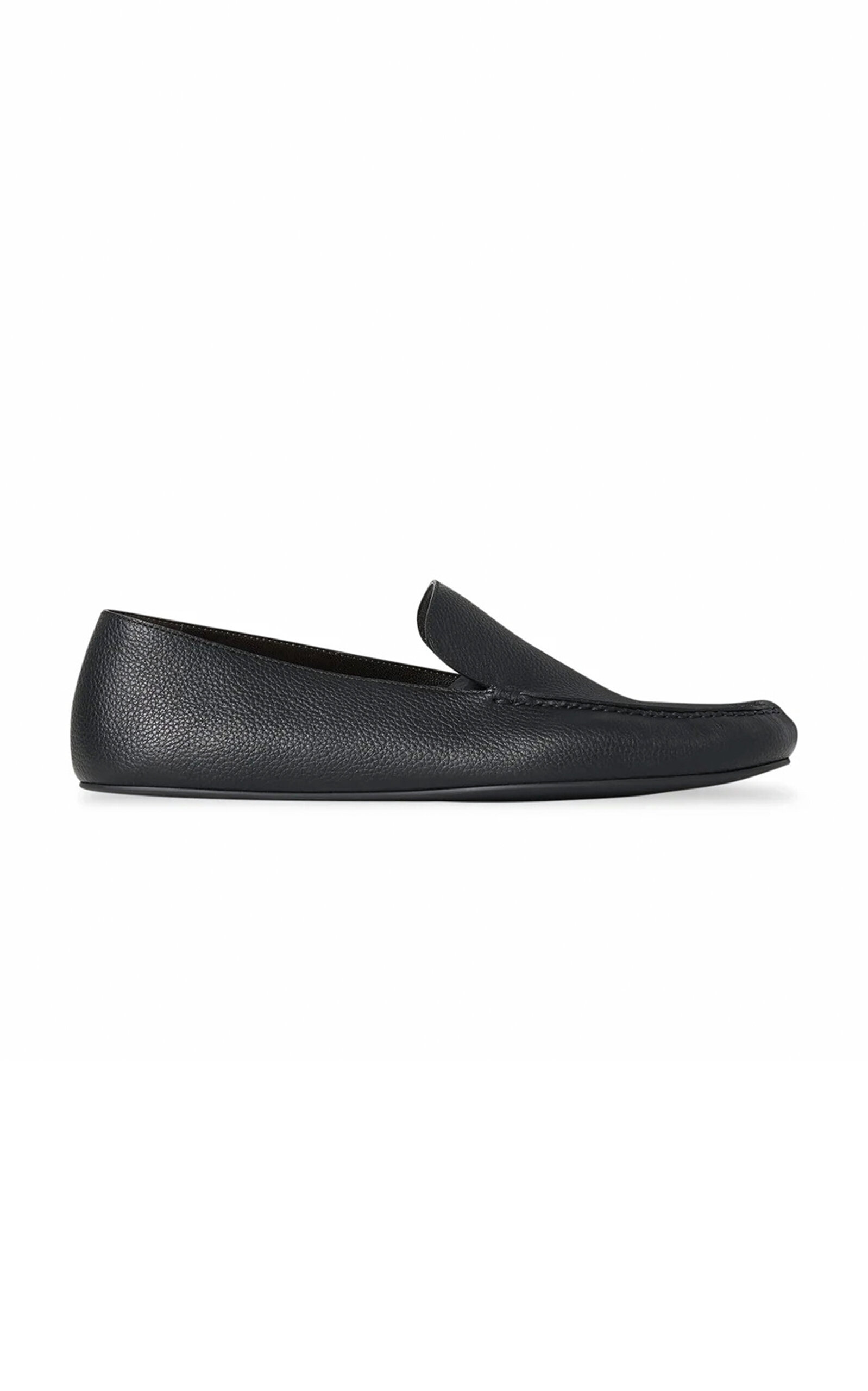The Row Leo Leather Slippers In Black