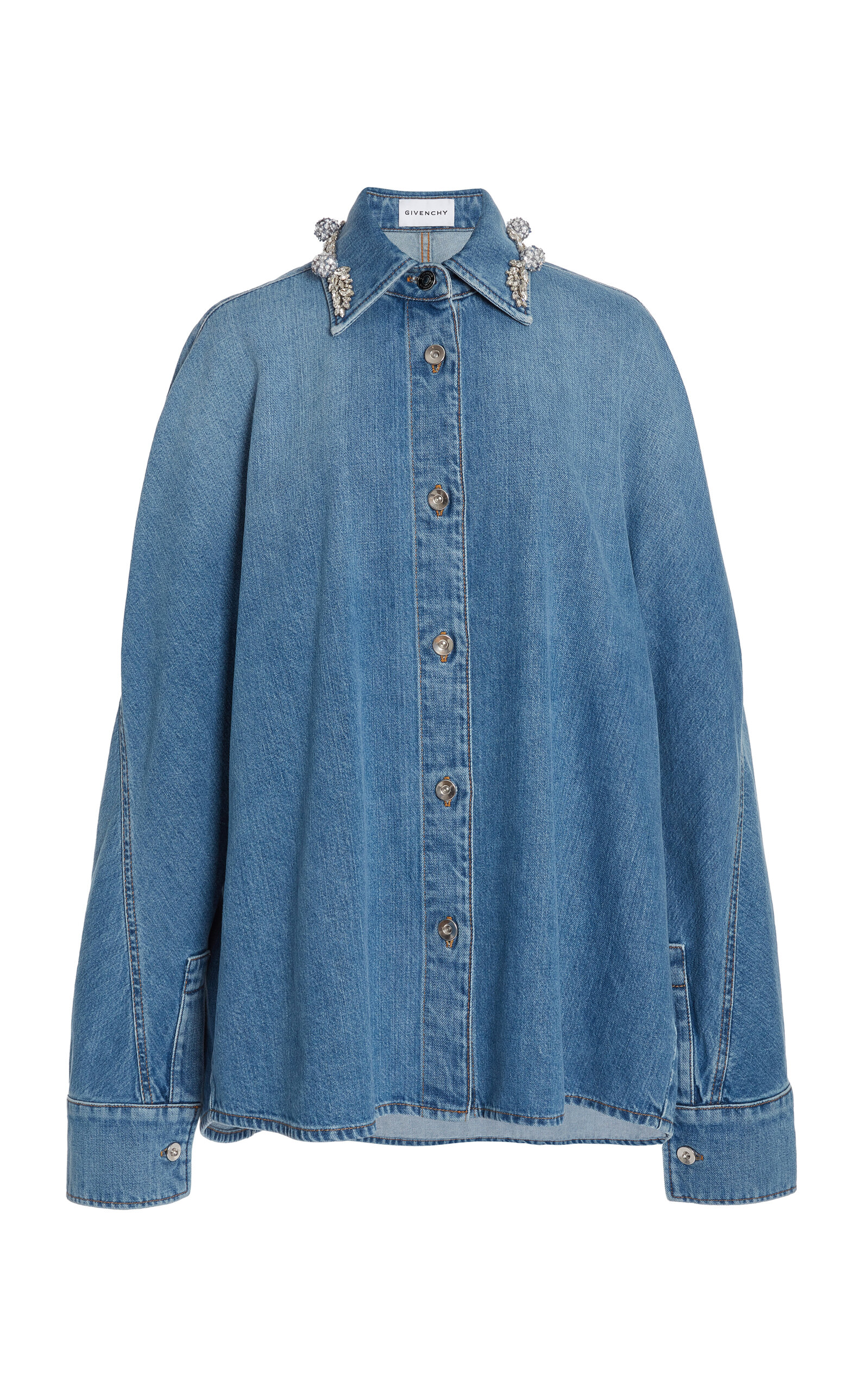 Short Cocoon Embellished Denim Shirt