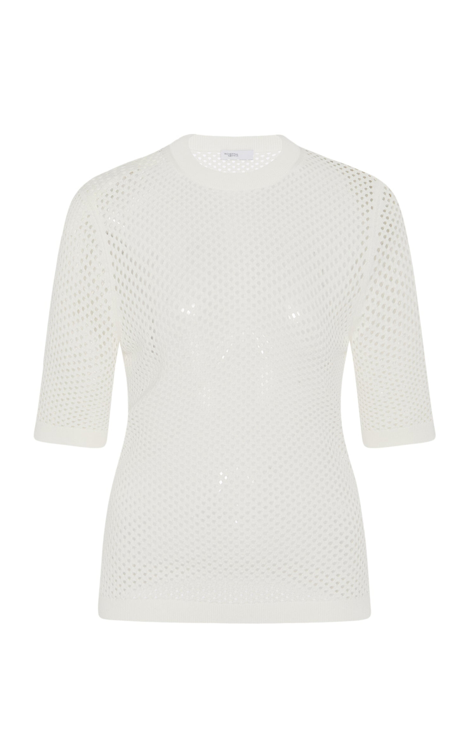 Rosetta Getty Cropped-Sleeve Cotton-Blend Mesh Sweater