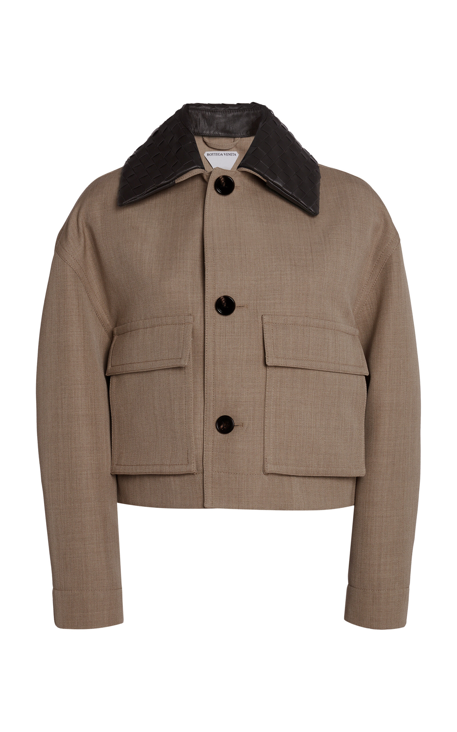 Bottega Veneta Intrecciato-collar Wool-twill Jacket In Metallic