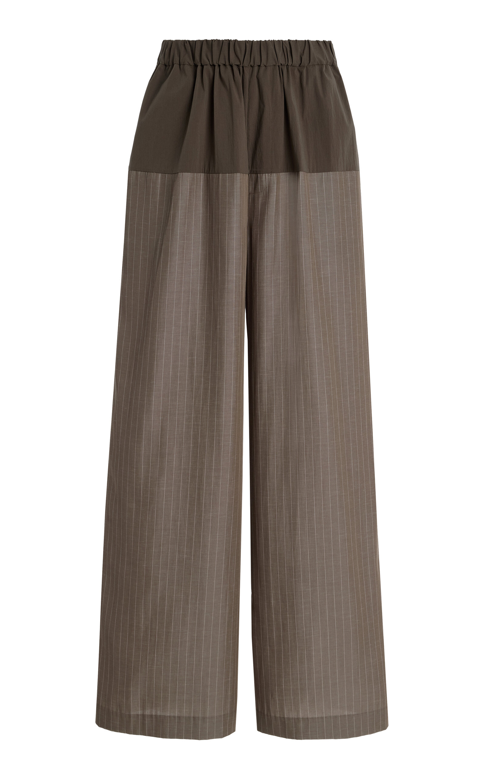 St Agni Splice Pinstriped Twill And Cotton-blend Poplin Wide-leg Pants In Green