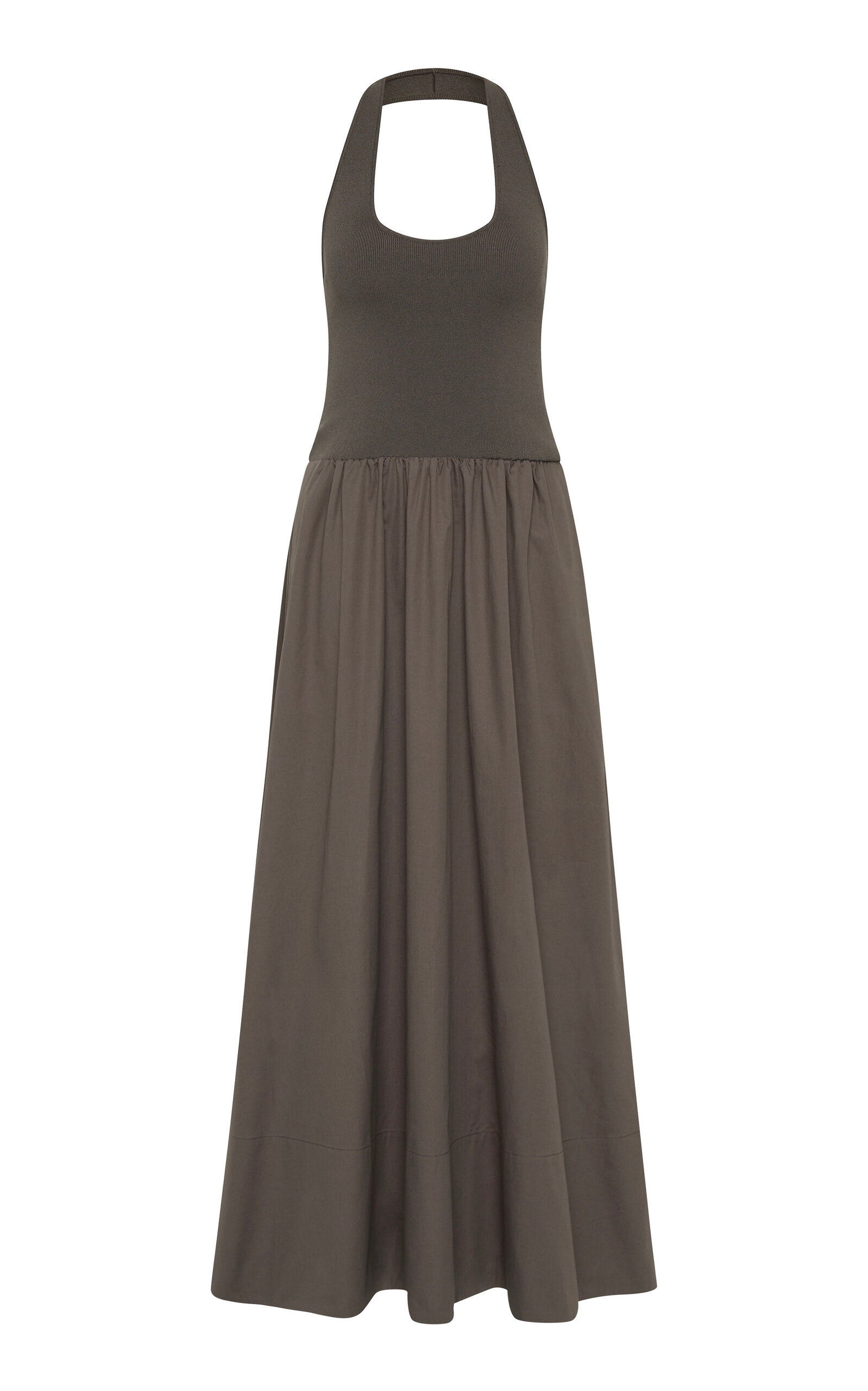 St Agni Gathered Halter Maxi Dress In Khaki