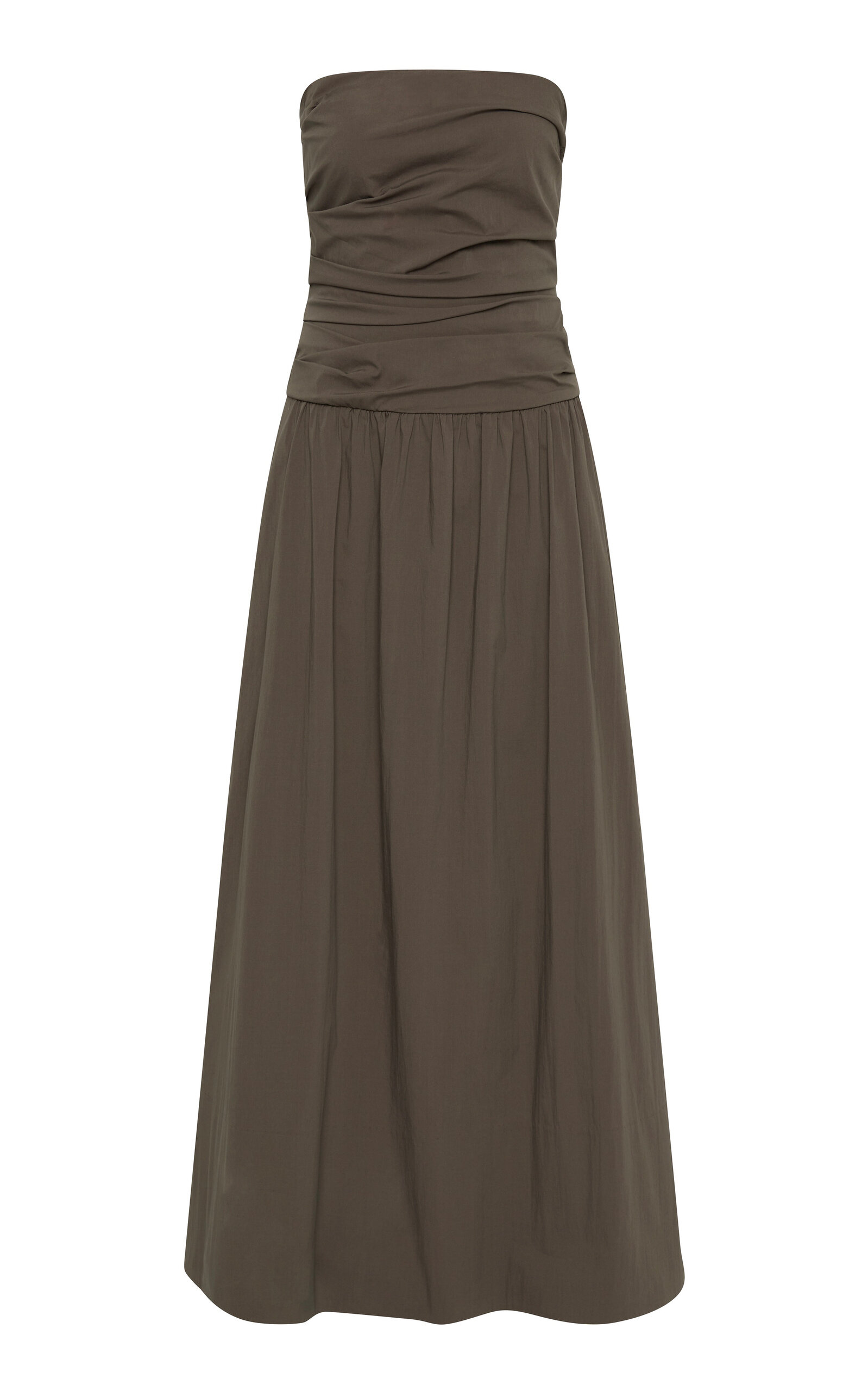 St. Agni Gathered Strapless Tie Back Dress - Khaki
