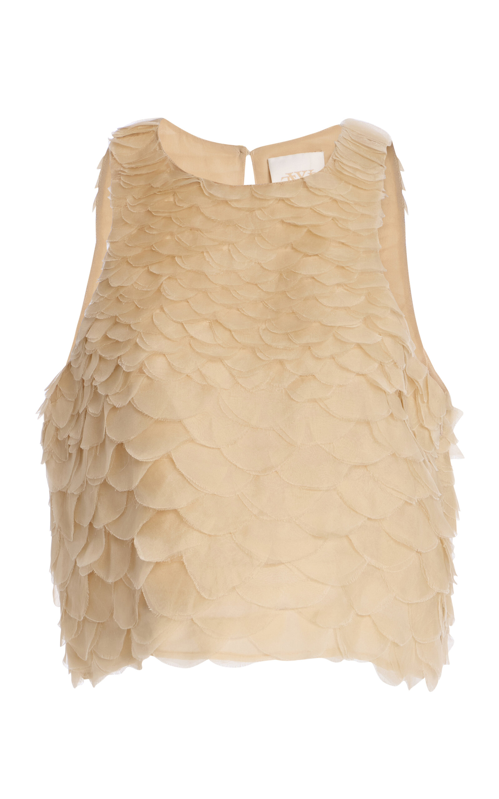 Twp Fishscale Shell Embellished Silk Top In Khaki