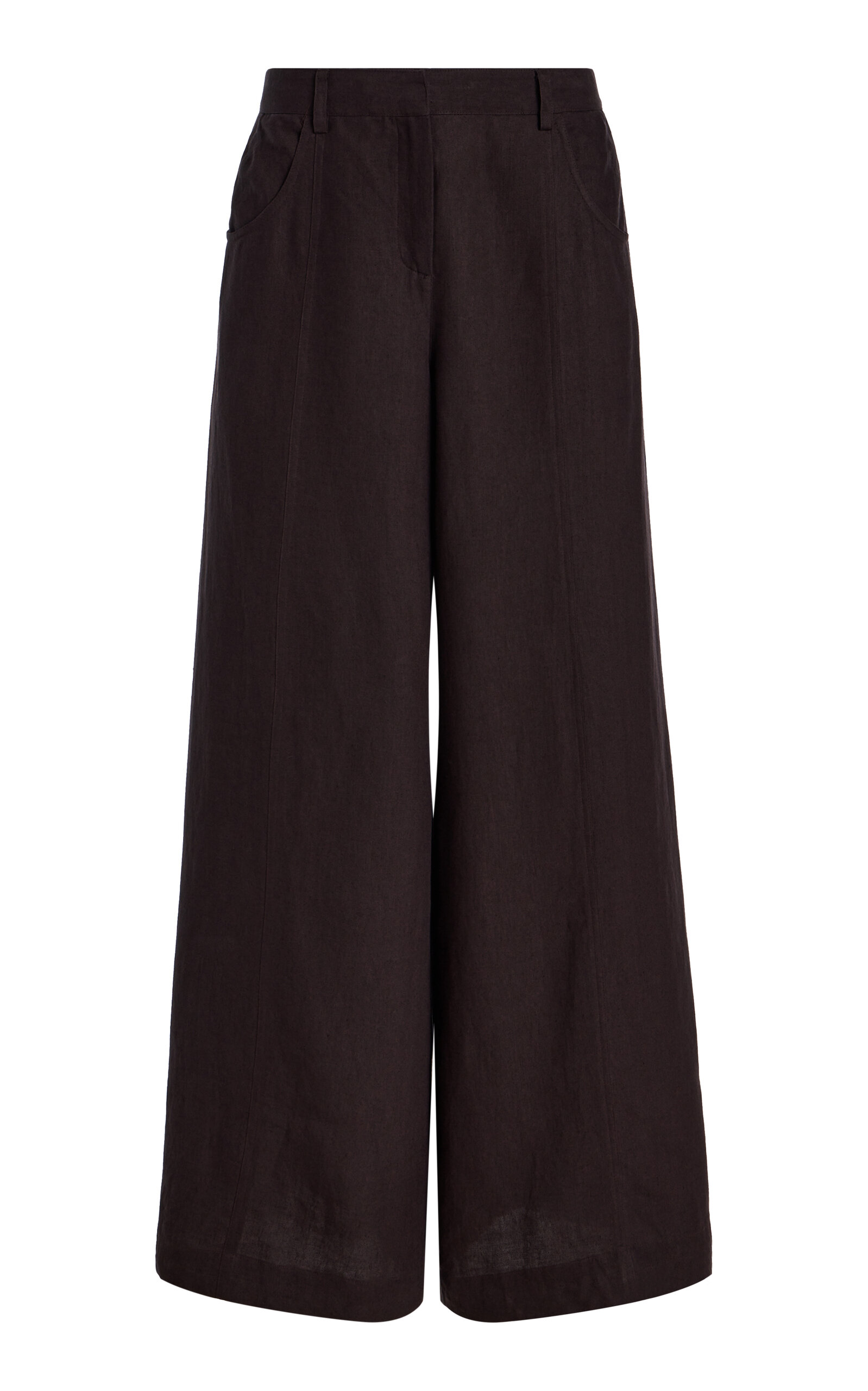 TWP Dees Mid-Rise Linen Wide-Leg Pants - Brown