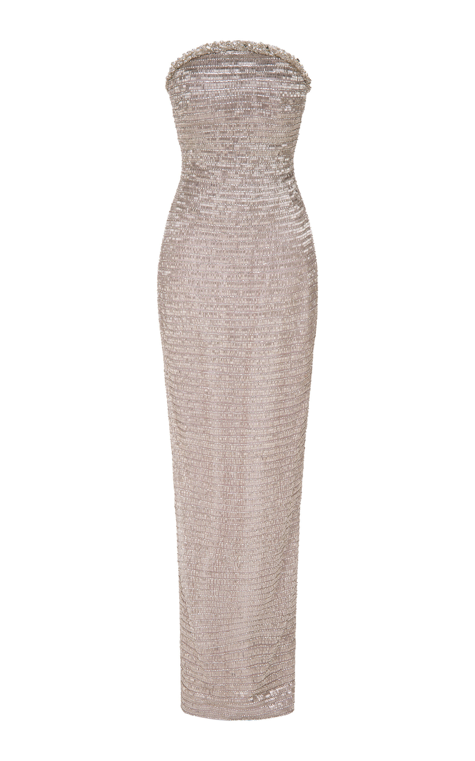 Marmar Halim Strapless Crystal Gown In Silver