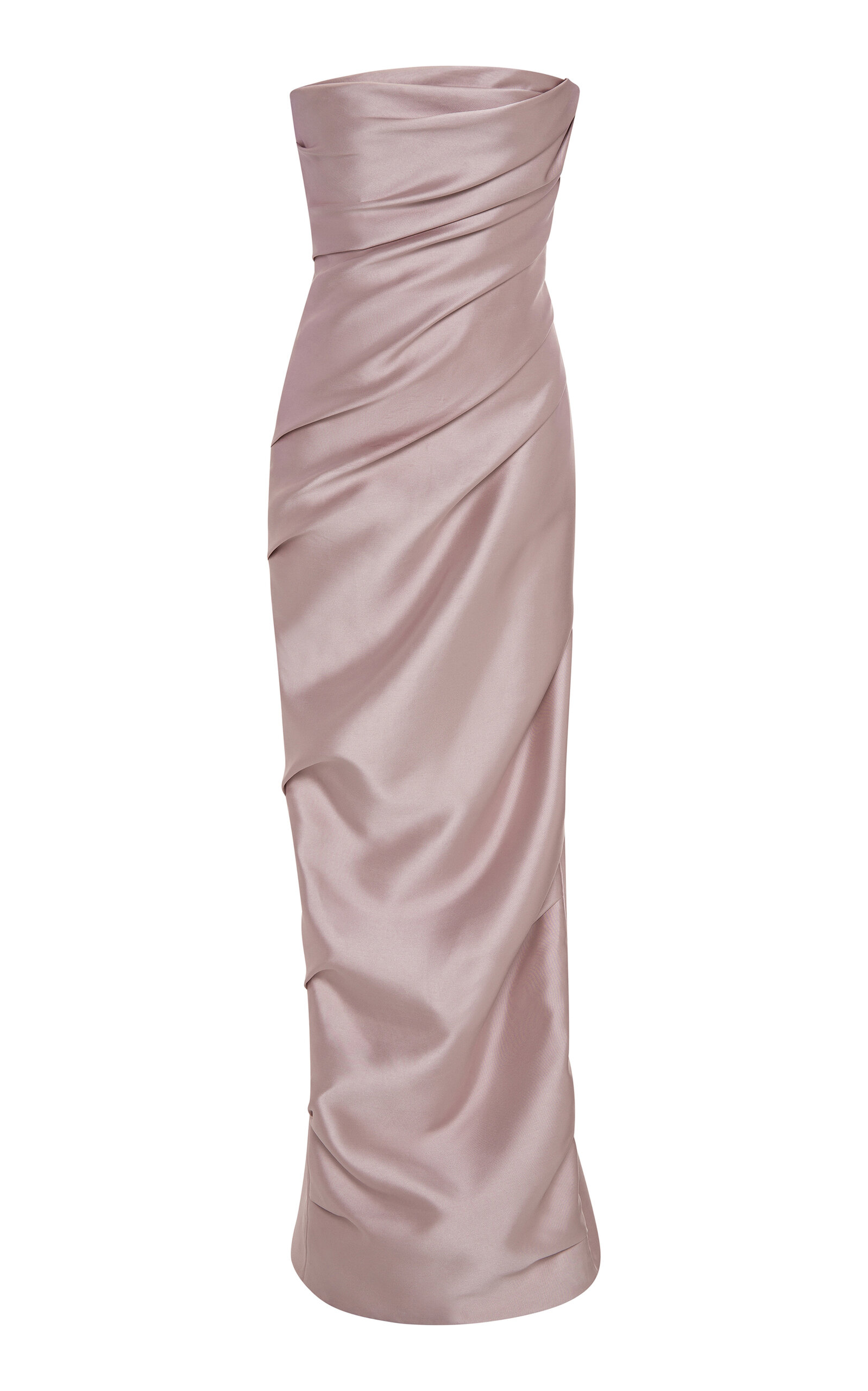 Marmar Halim Draped Strapless Mikado Gown In Pink