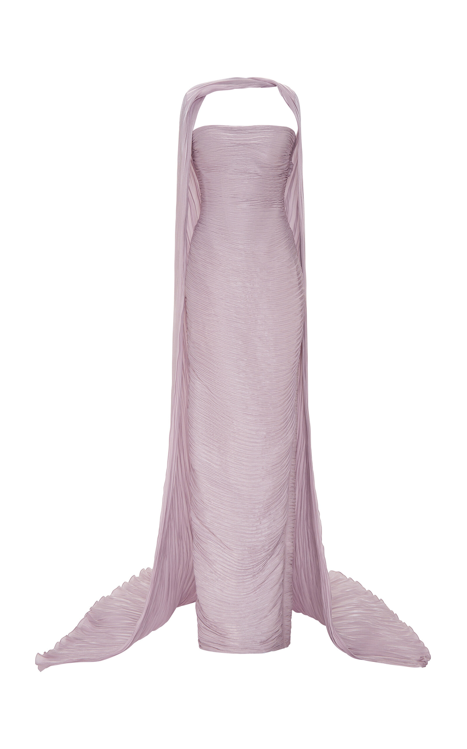 Marmar Halim Ruched Silk Cape Gown In Pink