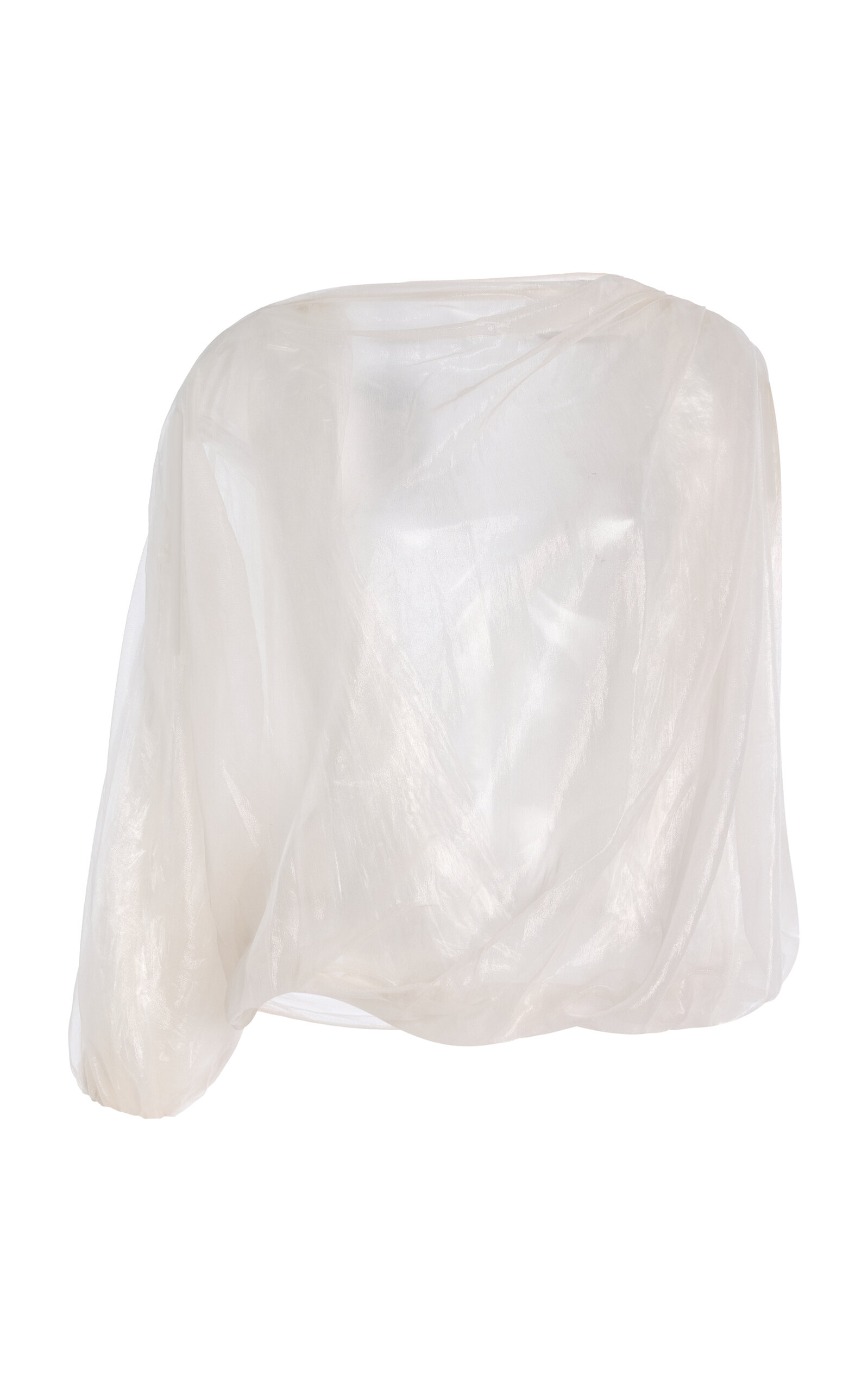Sev Single-sleeve Draped Shinny Voile Top In Ivory