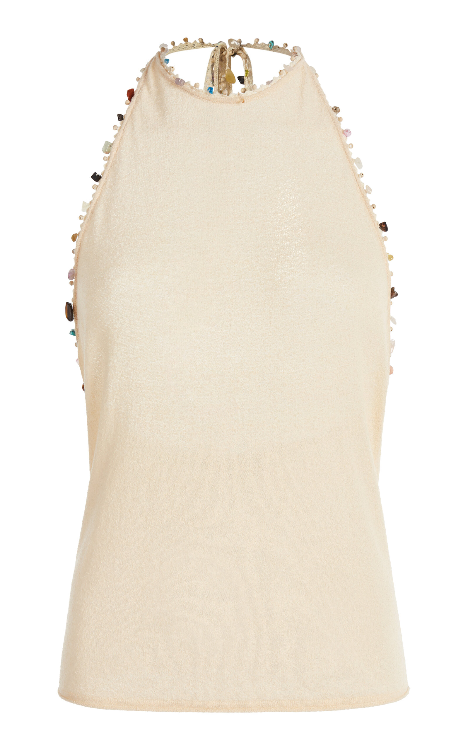 Christopher Esber Embellished Knit Halter Tank Top In Off-white