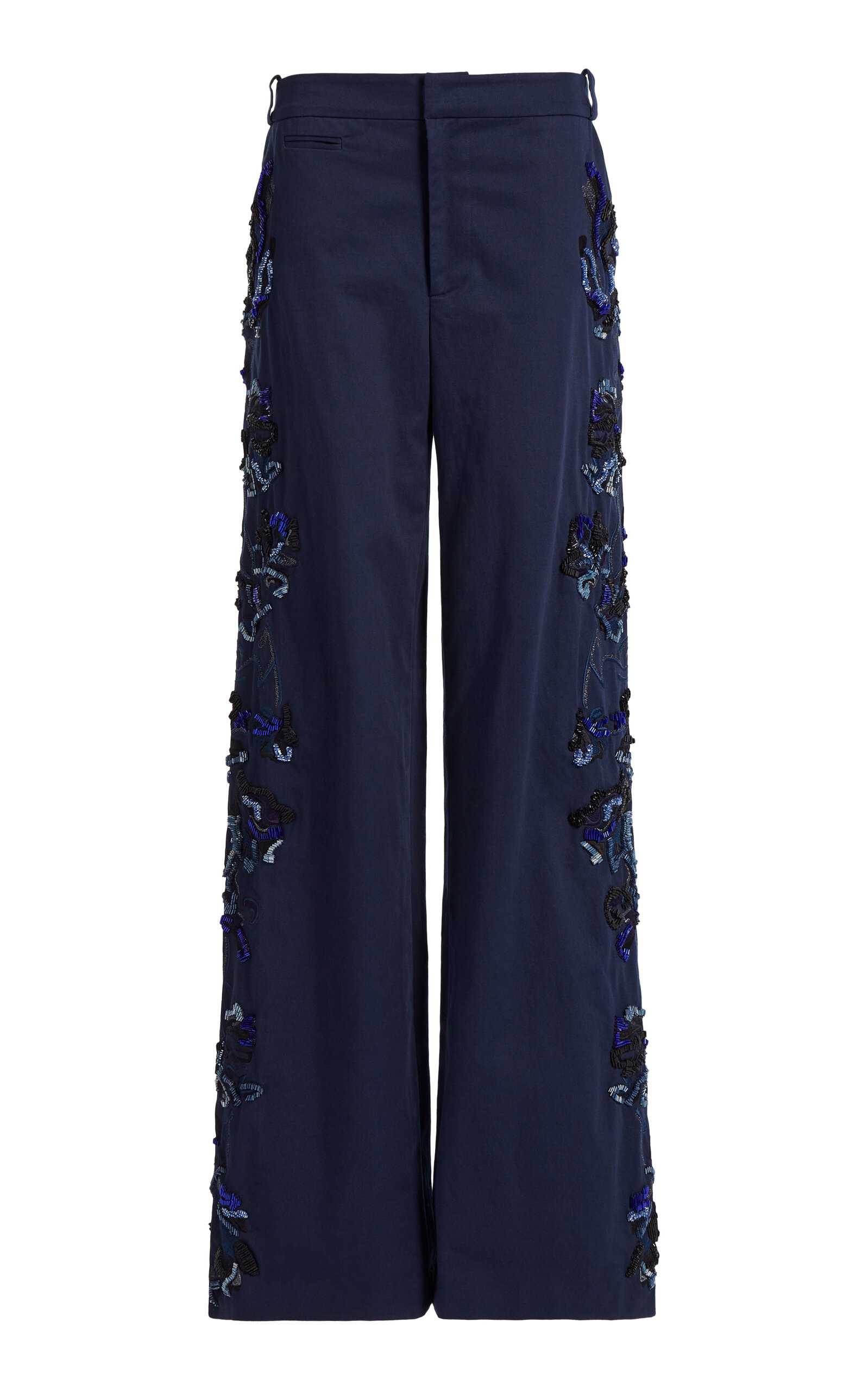 Christopher Esber Duke Embellished Cotton Chino Wide-leg Pants In Navy