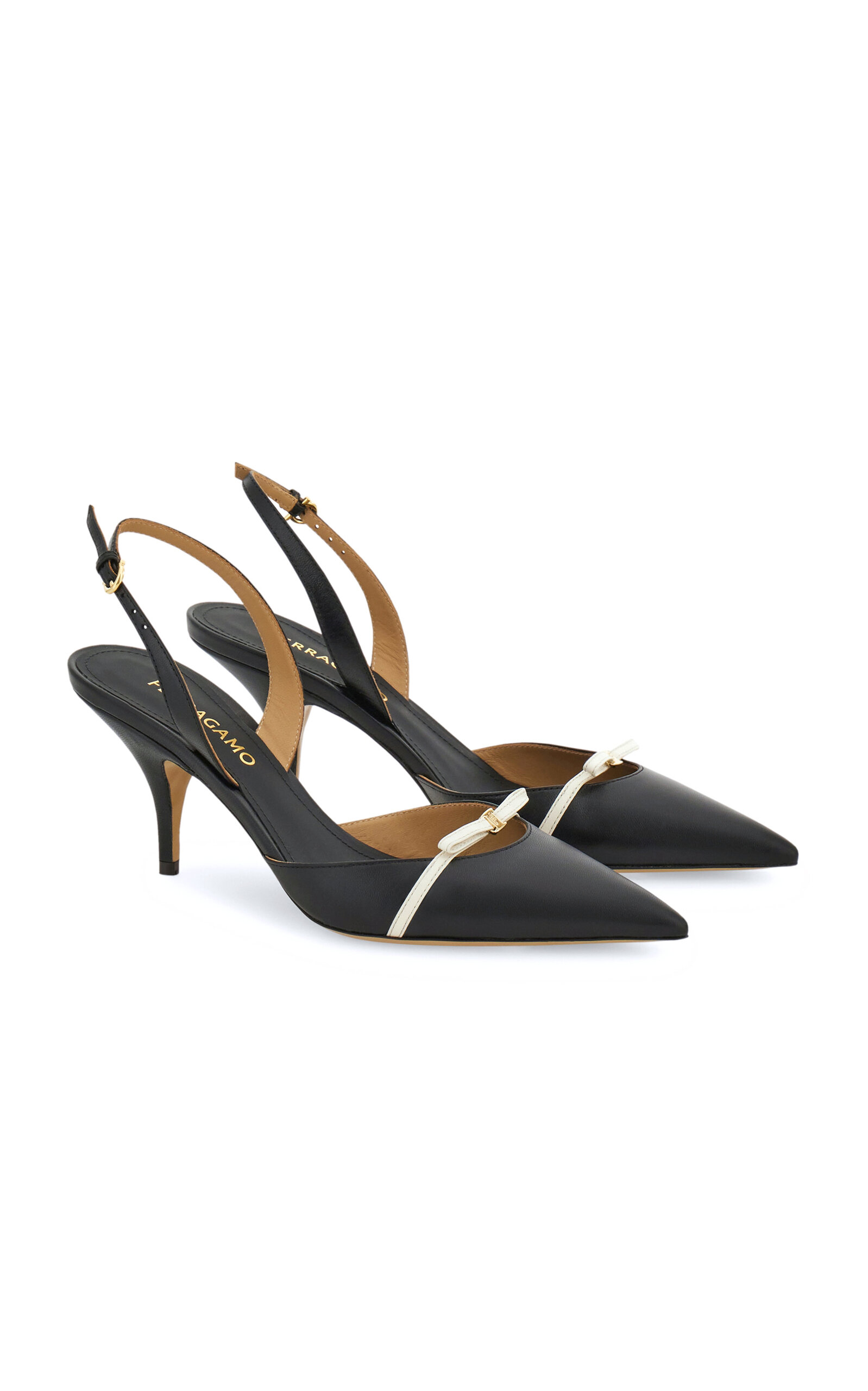Ferragamo Gylla 70 Leather Slingback Pumps In Black,white