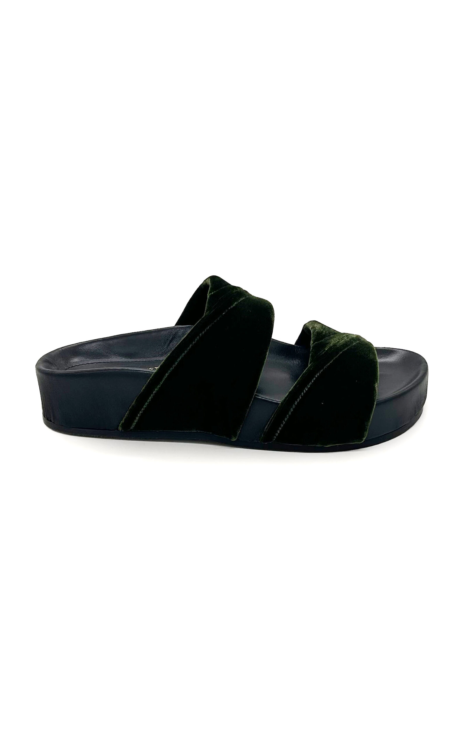 Dries Van Noten Velvet Slide Sandals In Green
