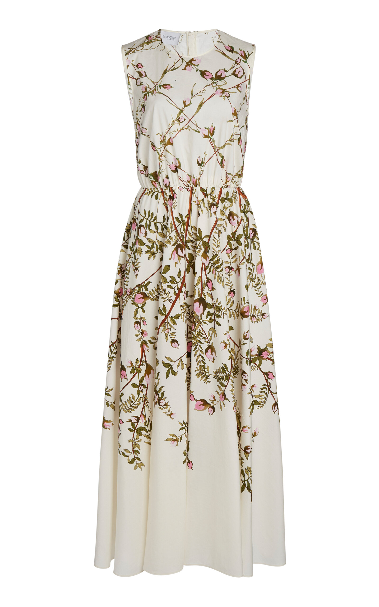 Giambattista Valli Sleeveless Printed Popeline Midi Dress In Ivory