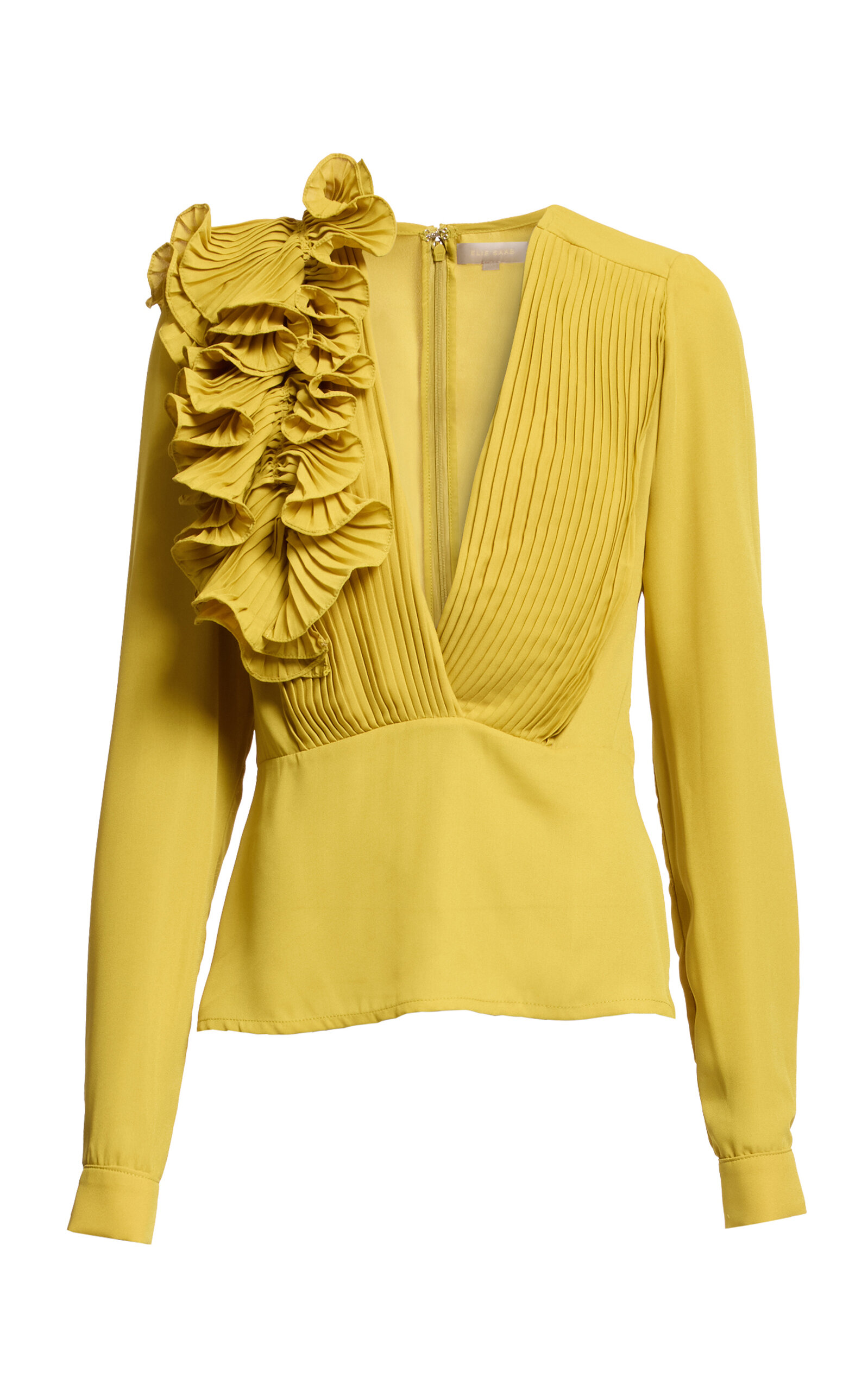 Elie Saab Plunged Plissé Chiffon Top