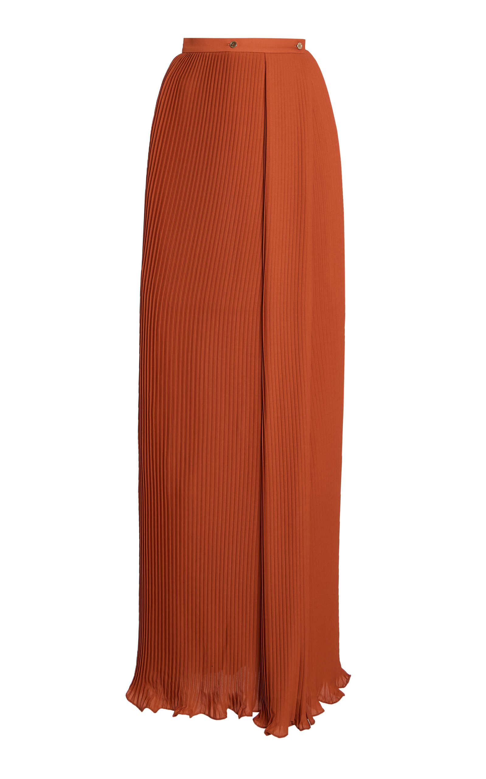 Elie Saab Plissé Chiffon Maxi Skirt In Orange