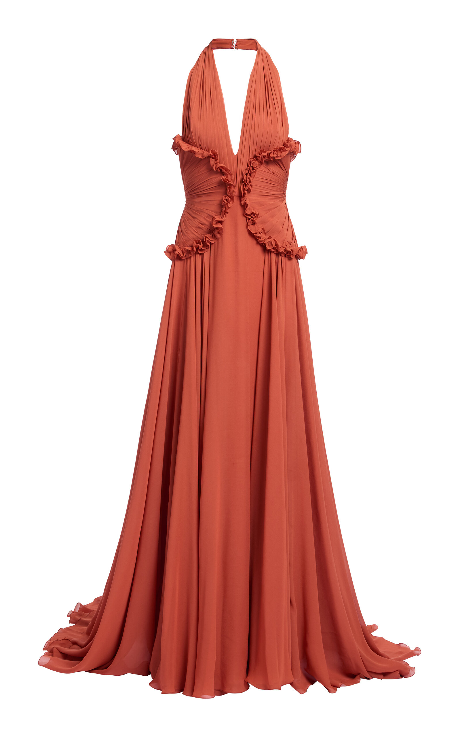 Elie Saab Ruffled Silk Georgette Halter Gown