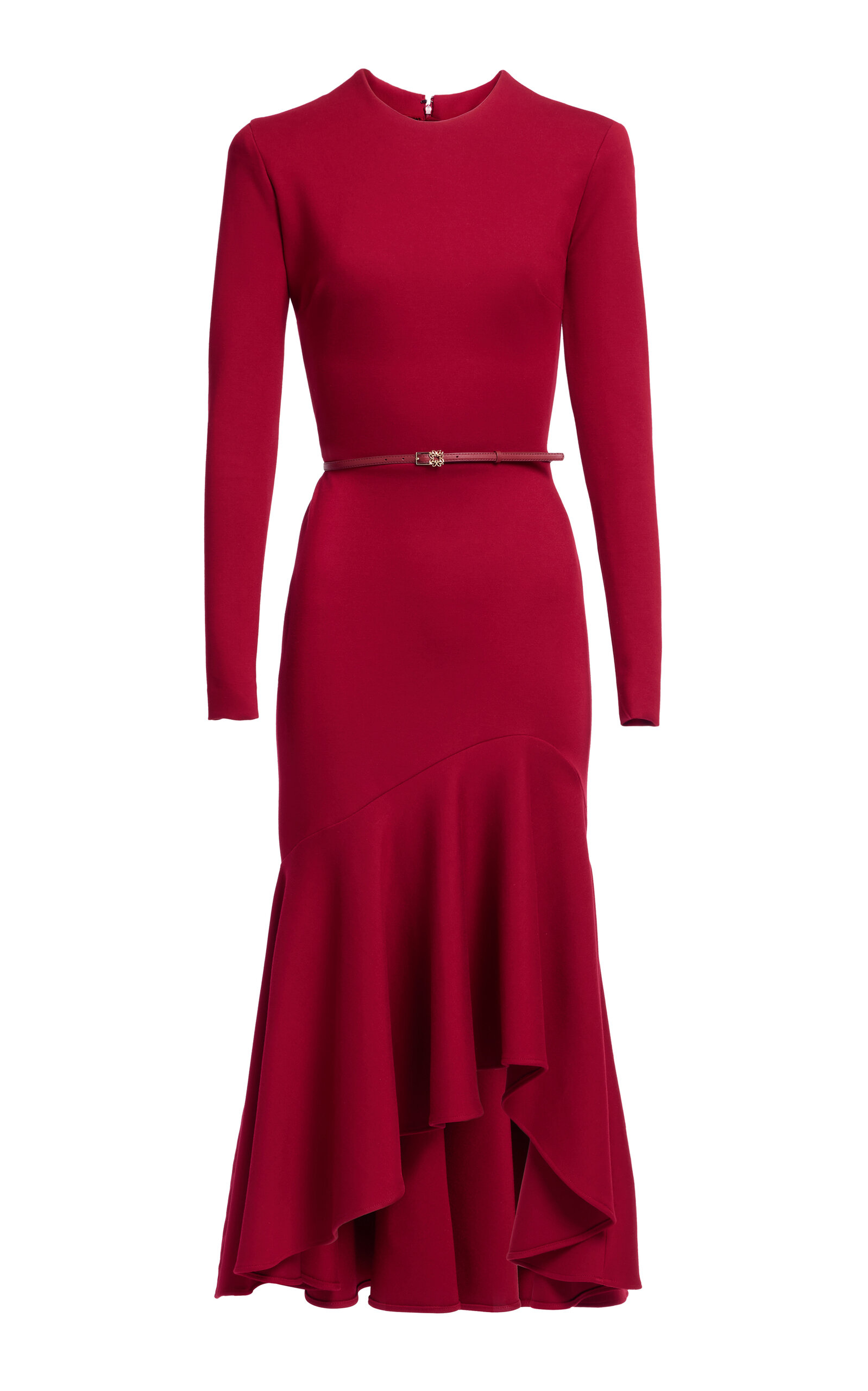 Elie Saab Fluted Jersey Midi Dress - Red