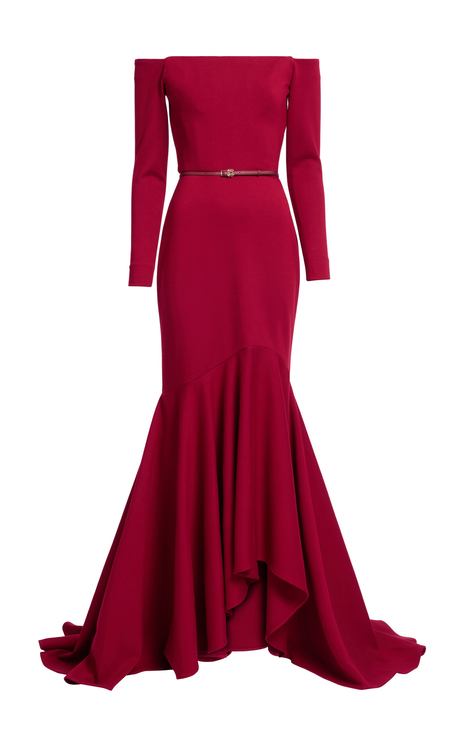 Elie Saab Fluted Jersey Off-The-Shoulder Maxi Dress - Red