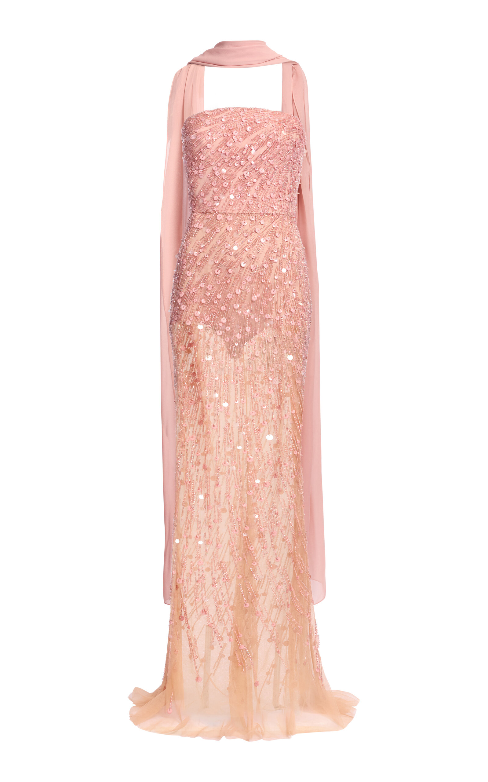 Elie Saab Scarf-Detailed Bead-Embroidered Maxi Dress - Pink
