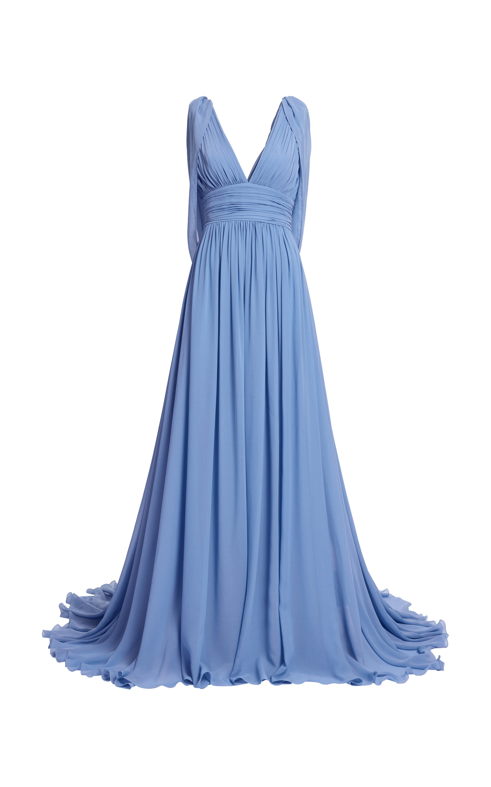 Elie Saab Cape-effect Pleated Silk-georgette Gown In Blue