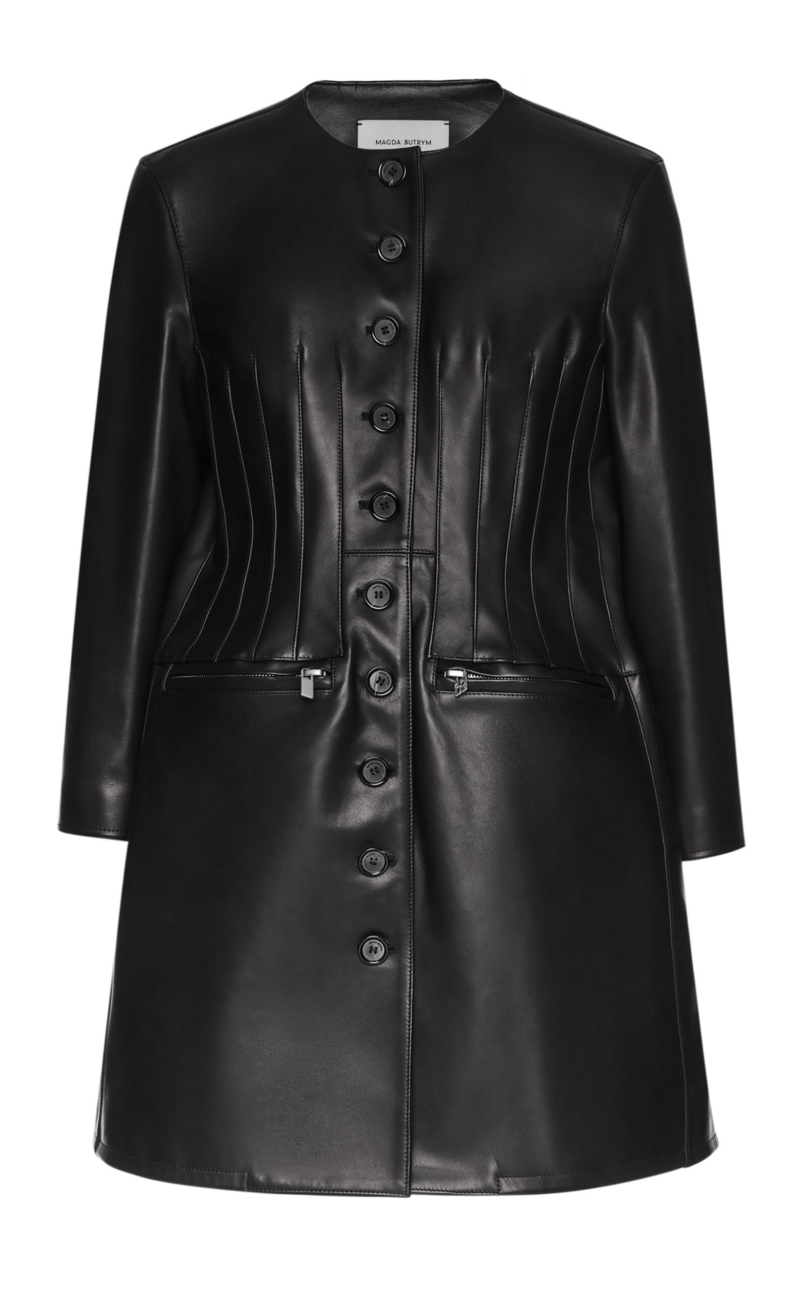 Magda Butrym Pleated Sheep Leather Coat In Black