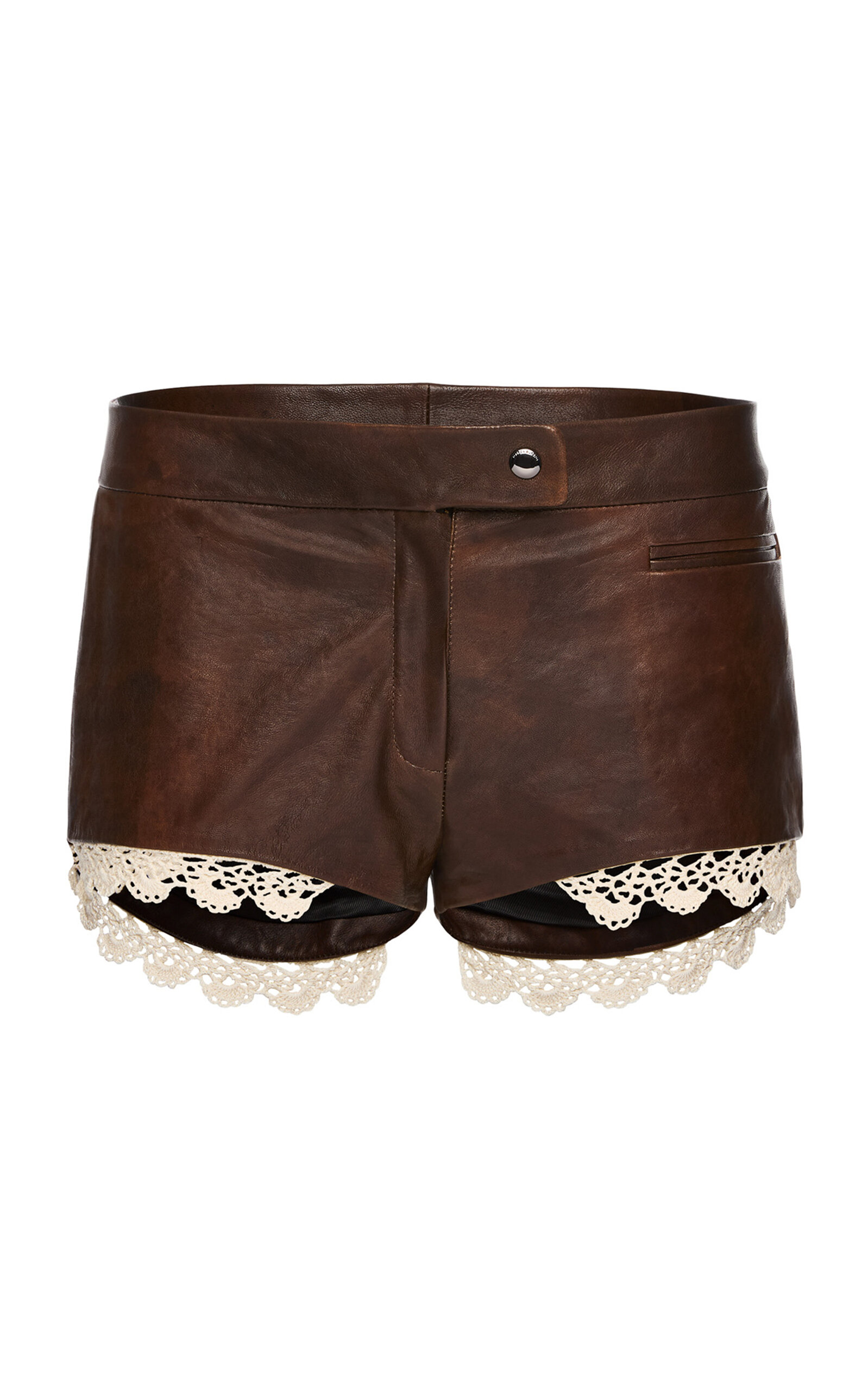 Lace-Trimmed Leather Shorts