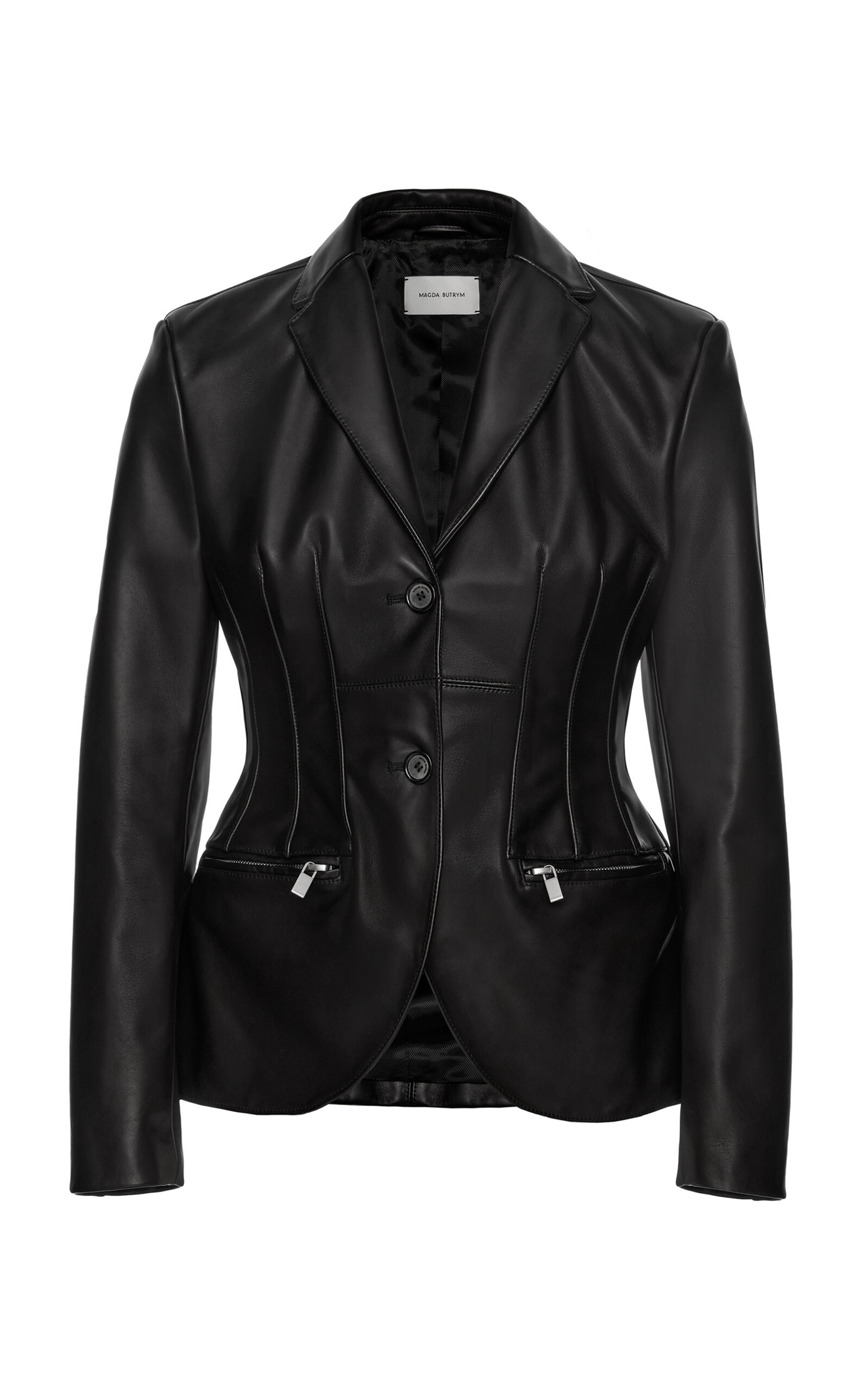 Magda Butrym Pleated Sheep Leather Blazer In Black