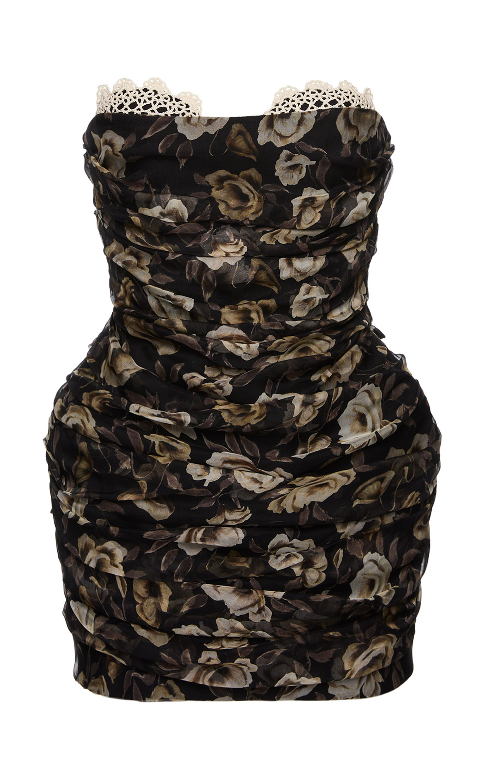 Magda Butrym Lace-Trimmed Floral Stretch-Silk Mini Dress