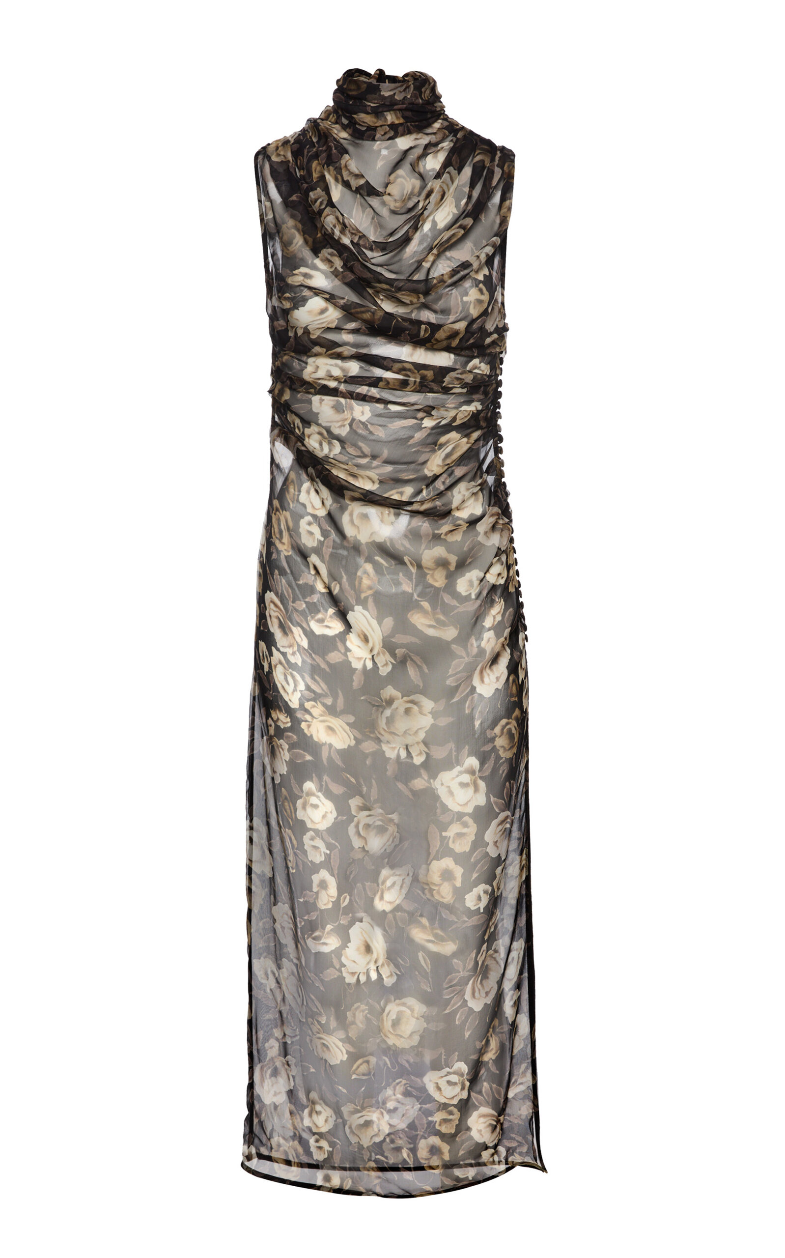 Magda Butrym Draped Floral Printed Silk Dress In Floral