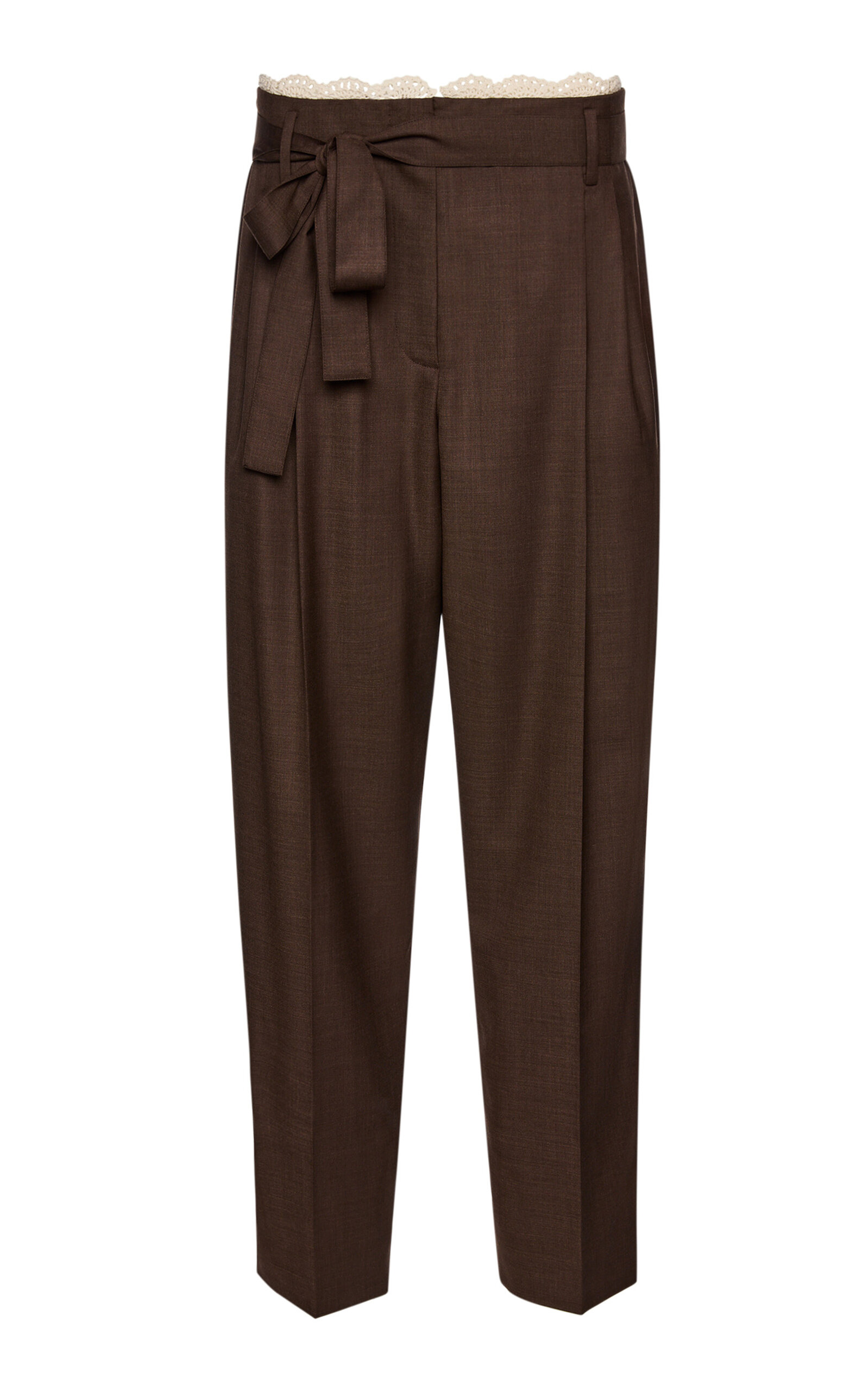 Magda Butrym Ribbon Belted Wool Pants In Brown
