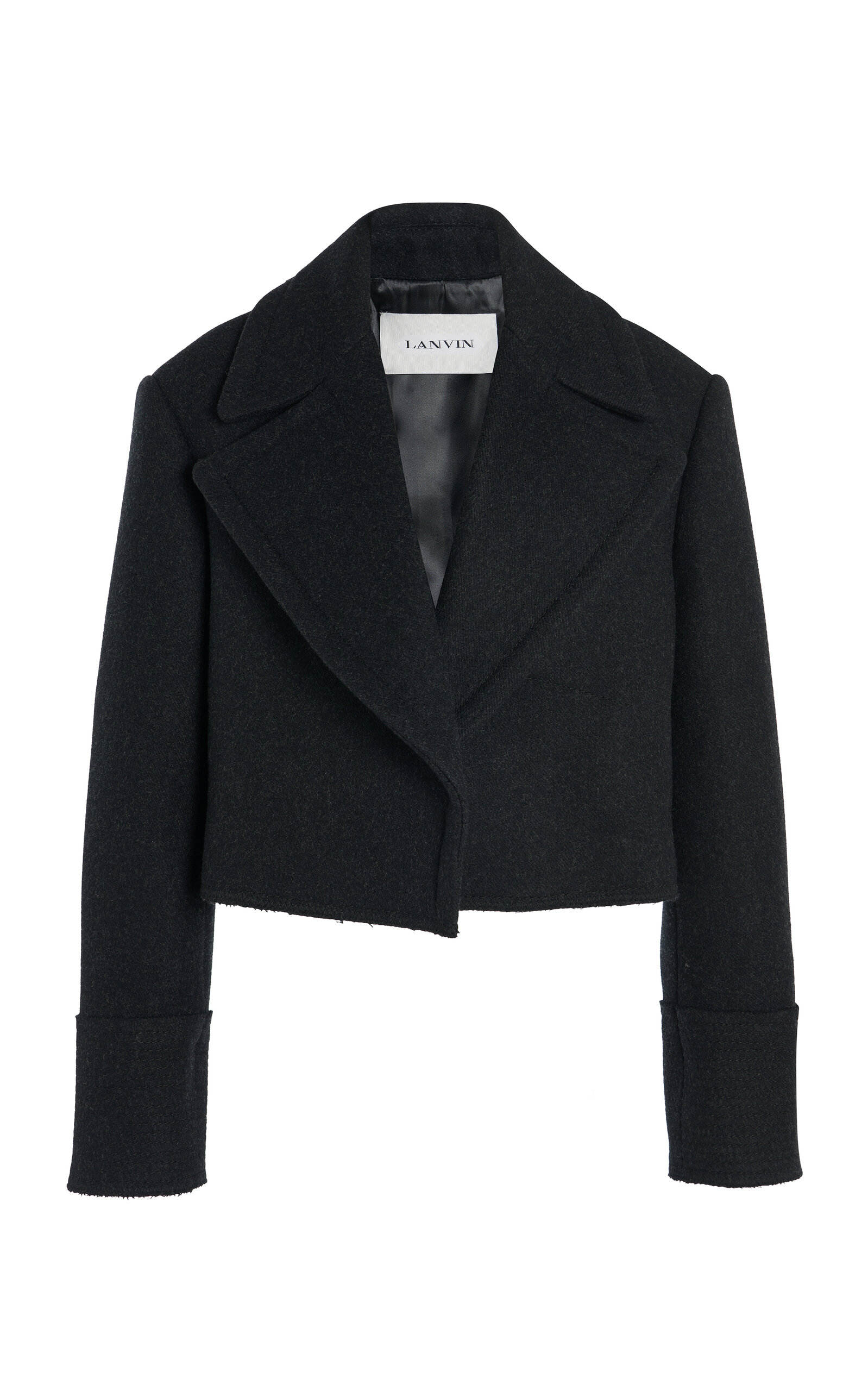 Lanvin Cropped Wool Peacoat In Dark Grey