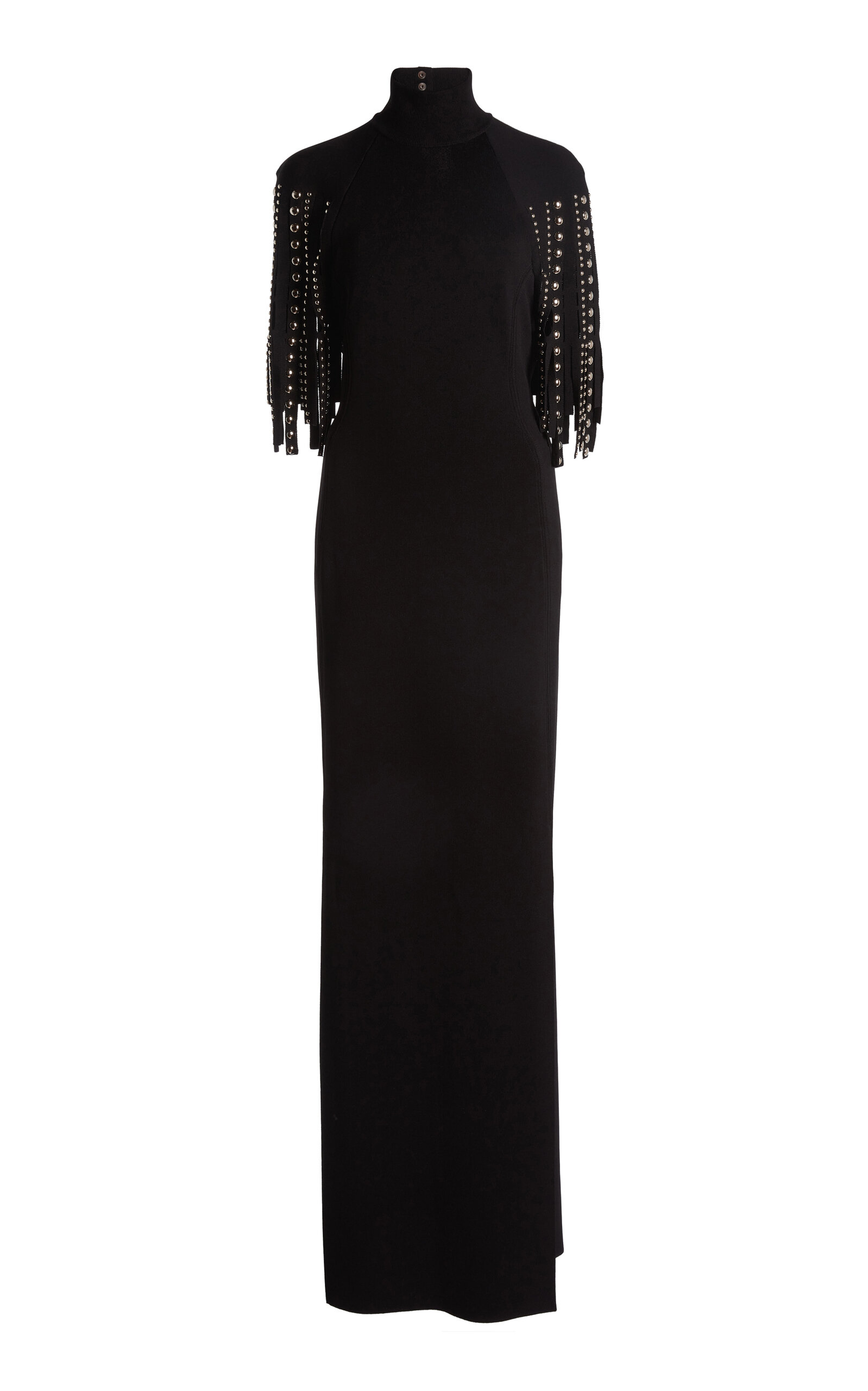 Lanvin Fringed Cape-Detailed Knit Maxi Dress - Black