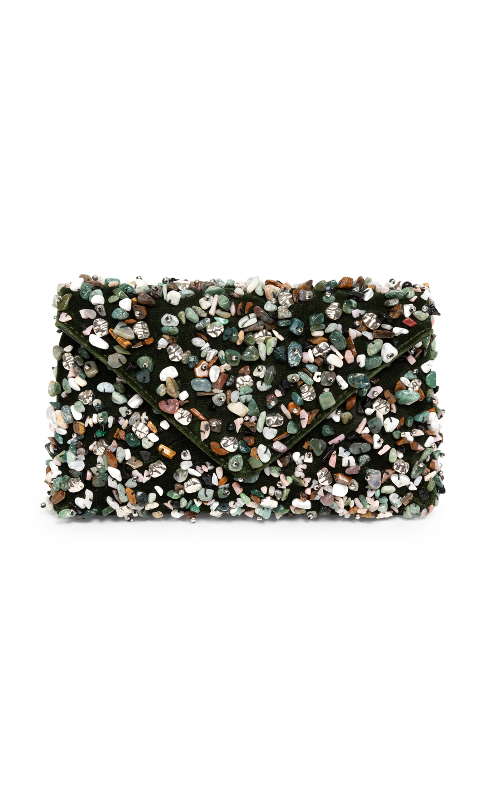 Dries Van Noten Beaded Leather-Velvet Envelope Clutch