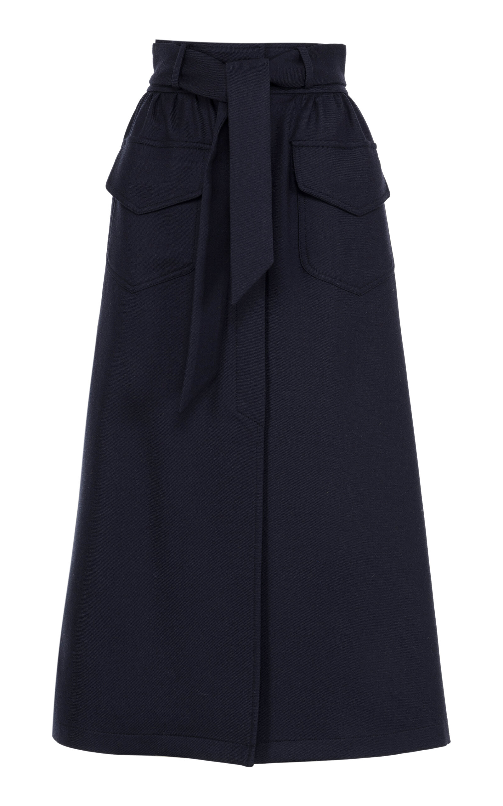 Martin Grant Front Slit Wool Midi Skirt In Navy