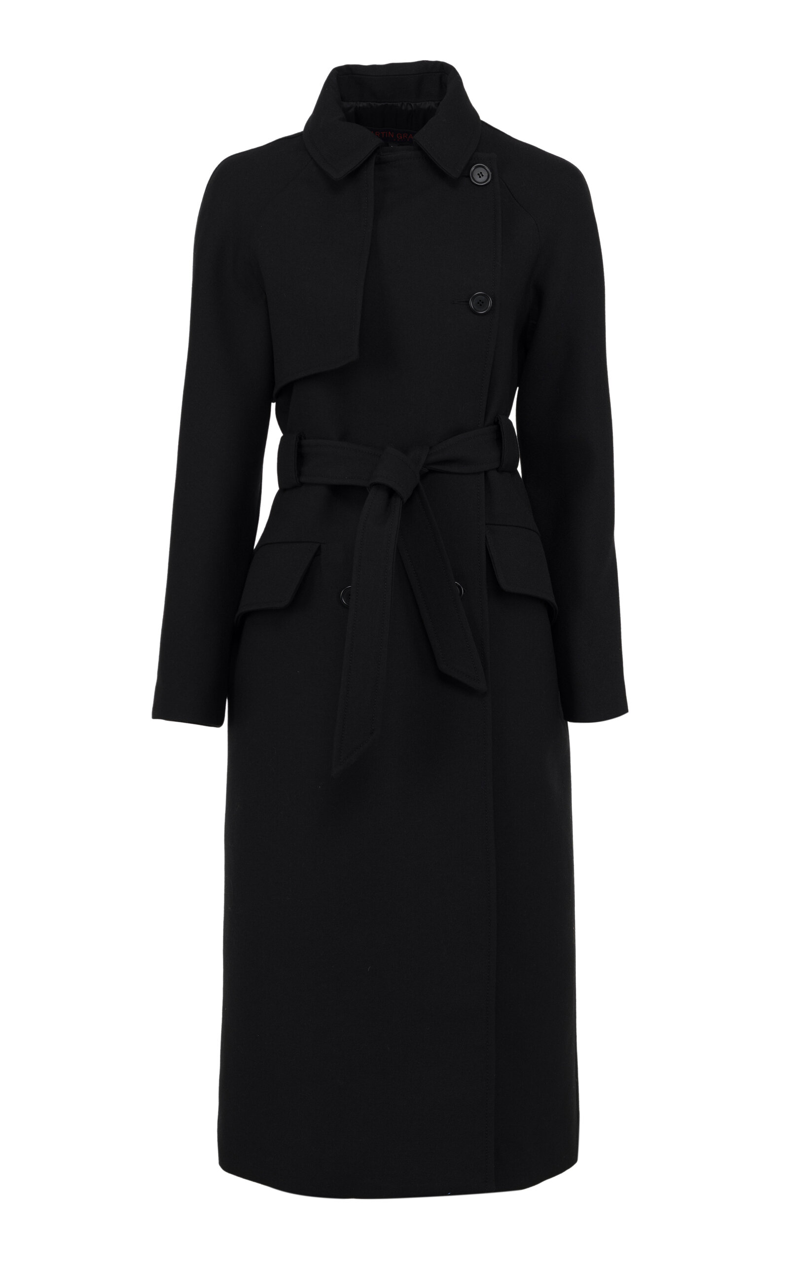 Martin Grant Double Breasted Silk Trench Coat - Black