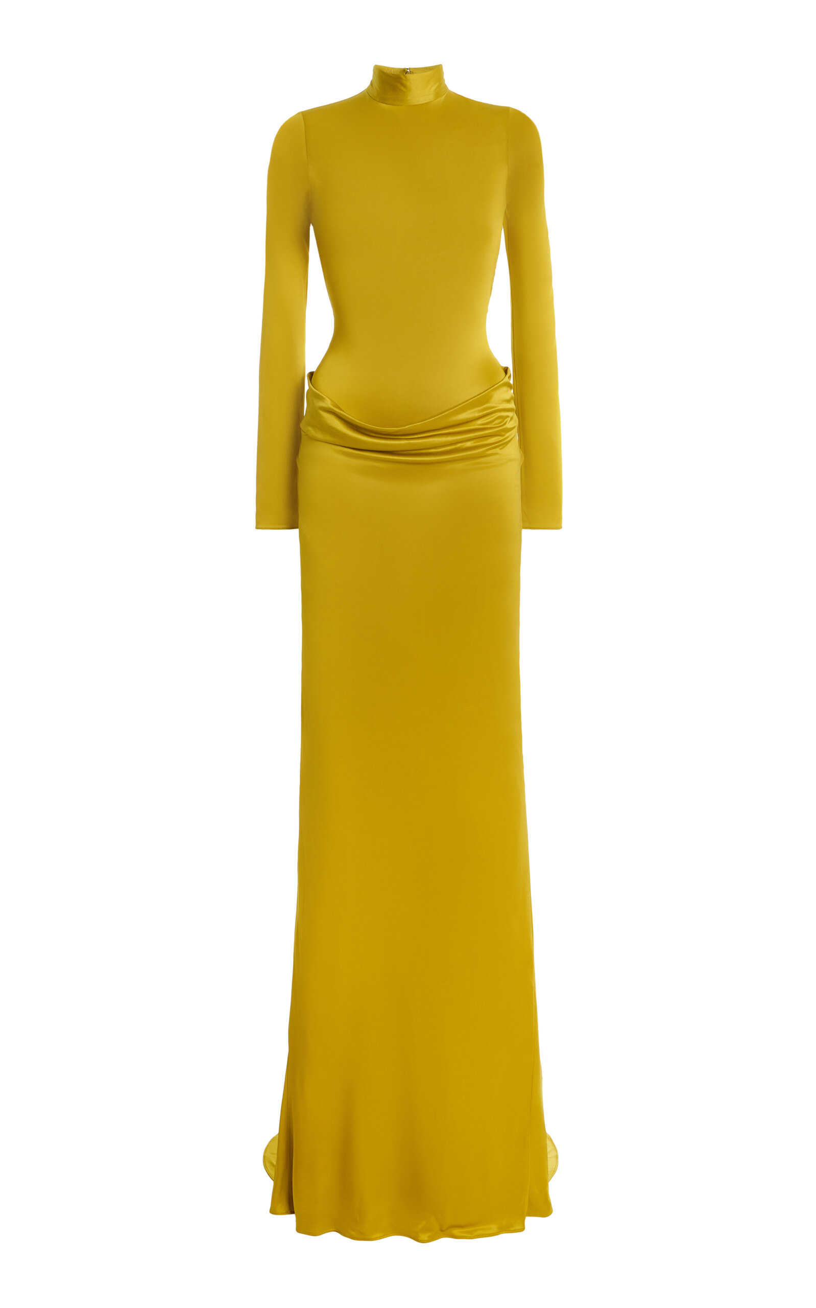 Burc Akyol Caryatide Draped Wool Gown In Gold