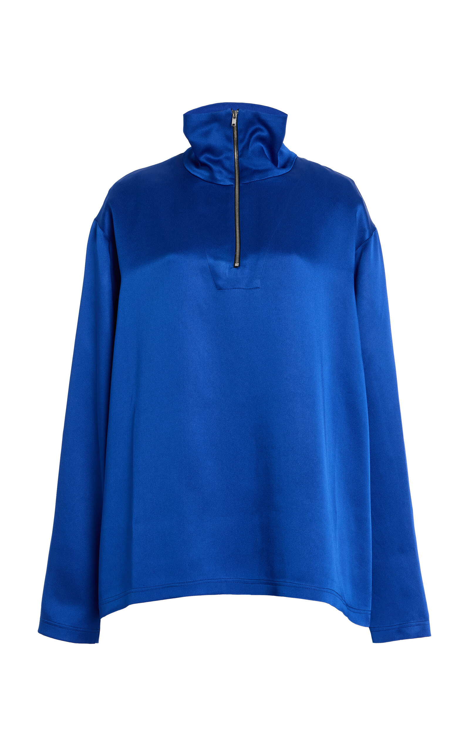 Burc Akyol Half-Zip Satin Top - Blue