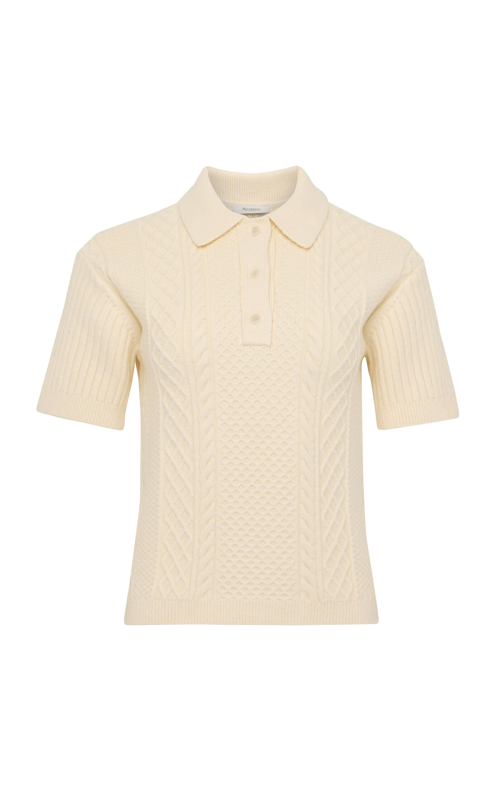 Cropped Cable-Knit Cotton-Blend Polo Shirt