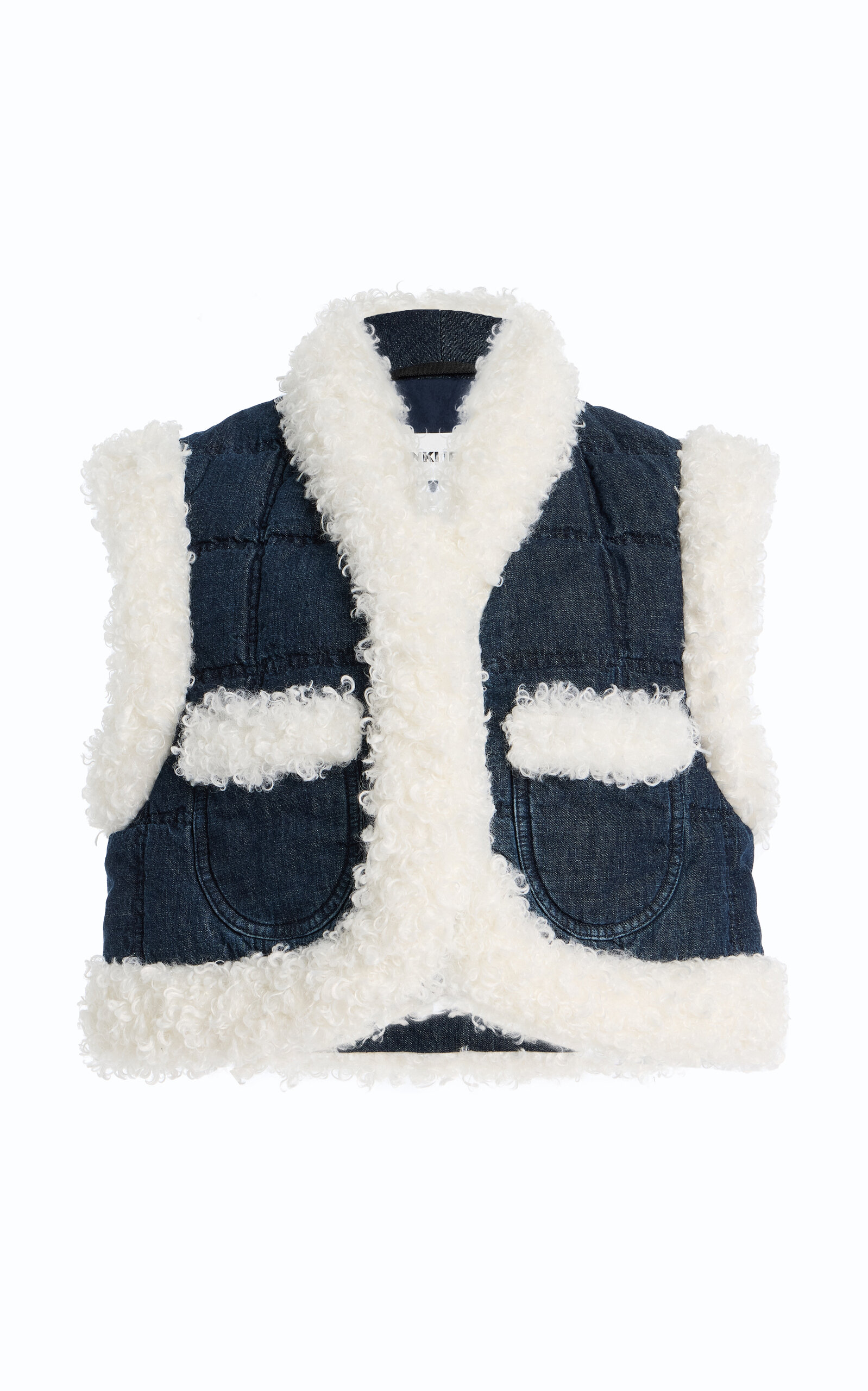 Ienki Ienki Keptar Down Denim Cropped Vest In Blue