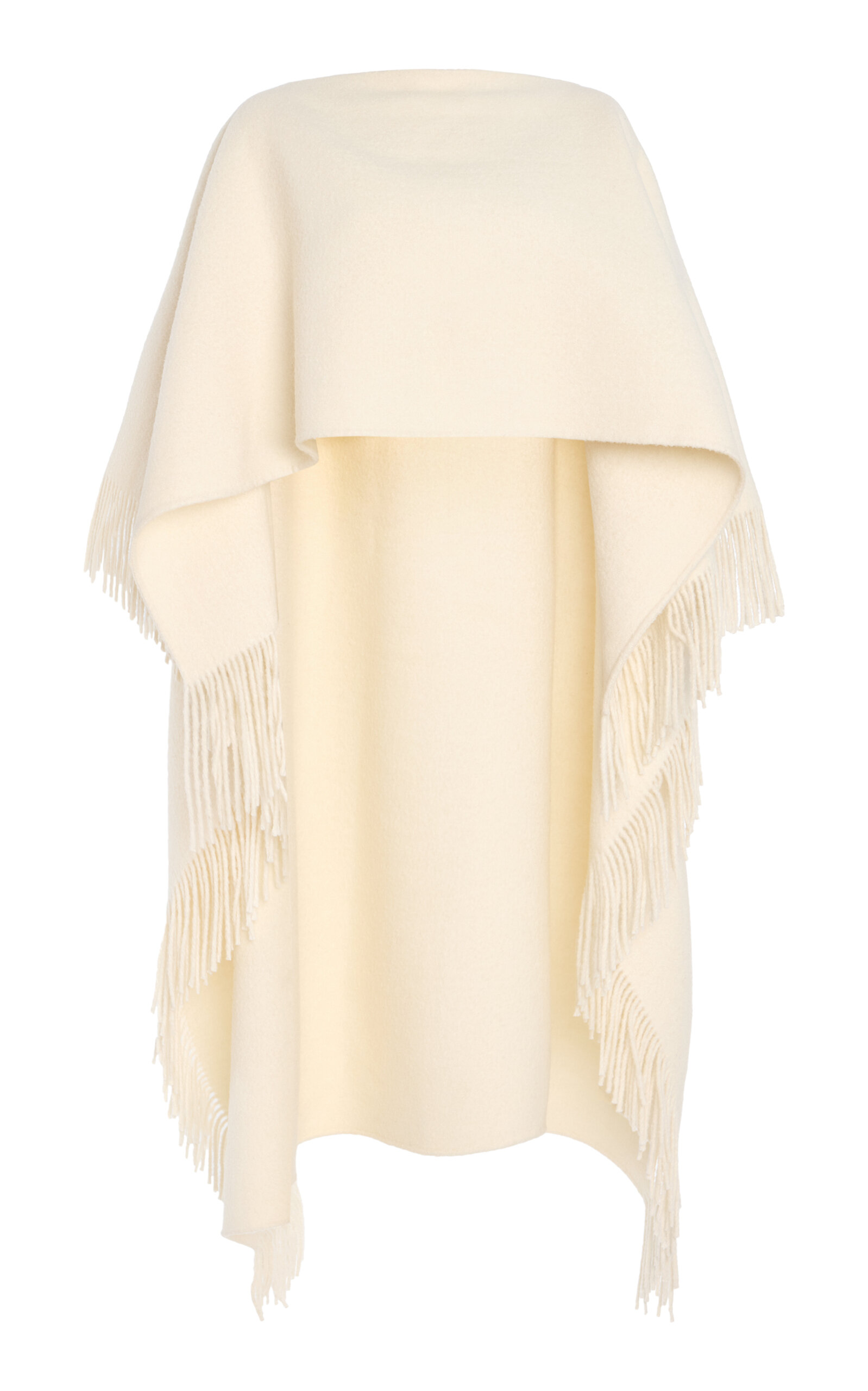 Totême Fringed Wool-blend Poncho In White