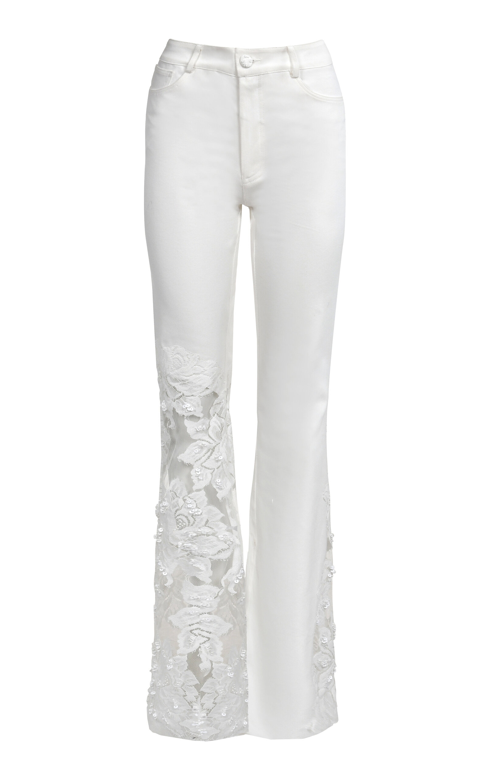 Francesca Miranda Gardenia Lace-detailed Cotton Straight-leg Pants In White