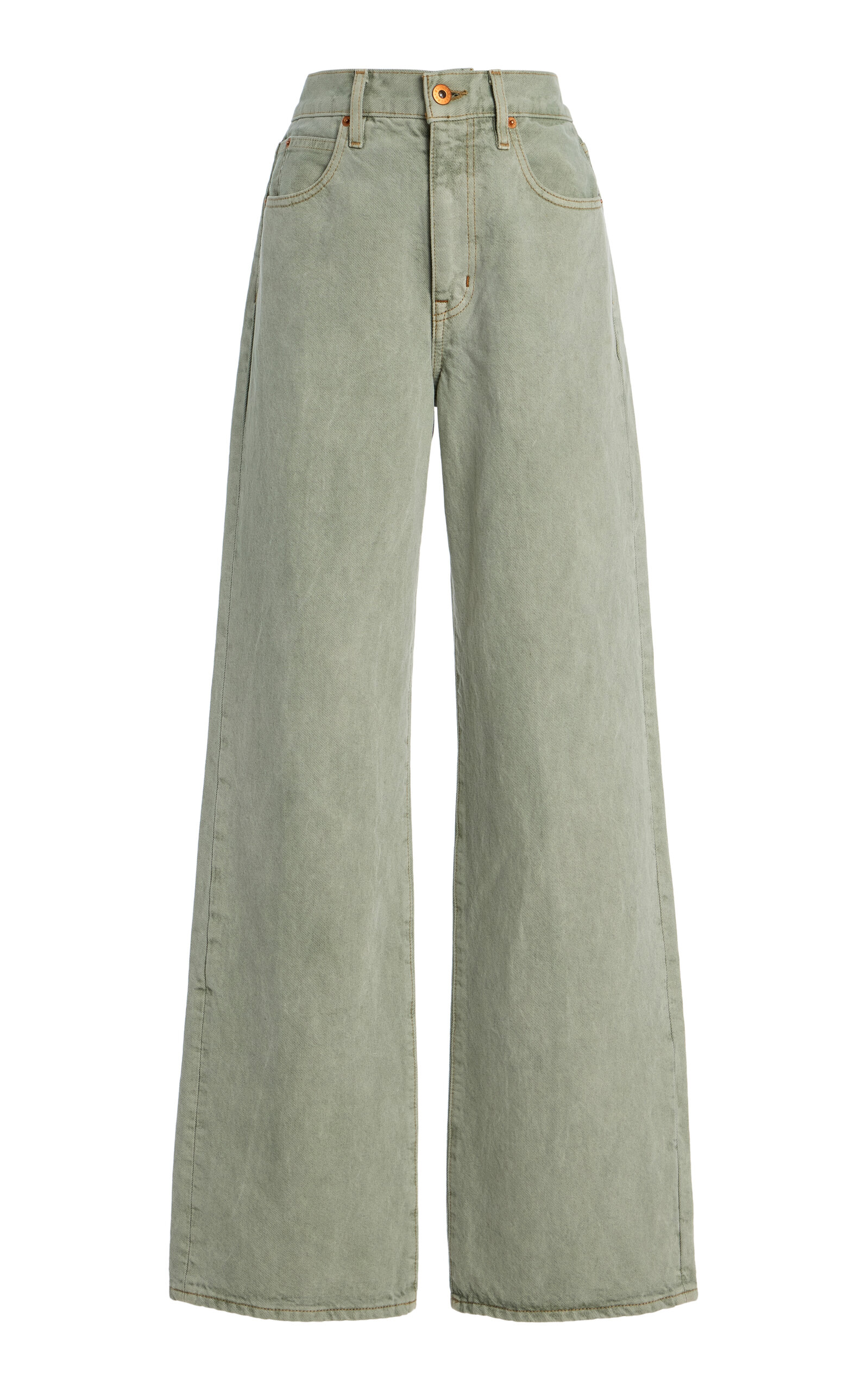 SLVRLAKE Grace Hem Rigid High-Rise Wide-Leg Jeans - Green