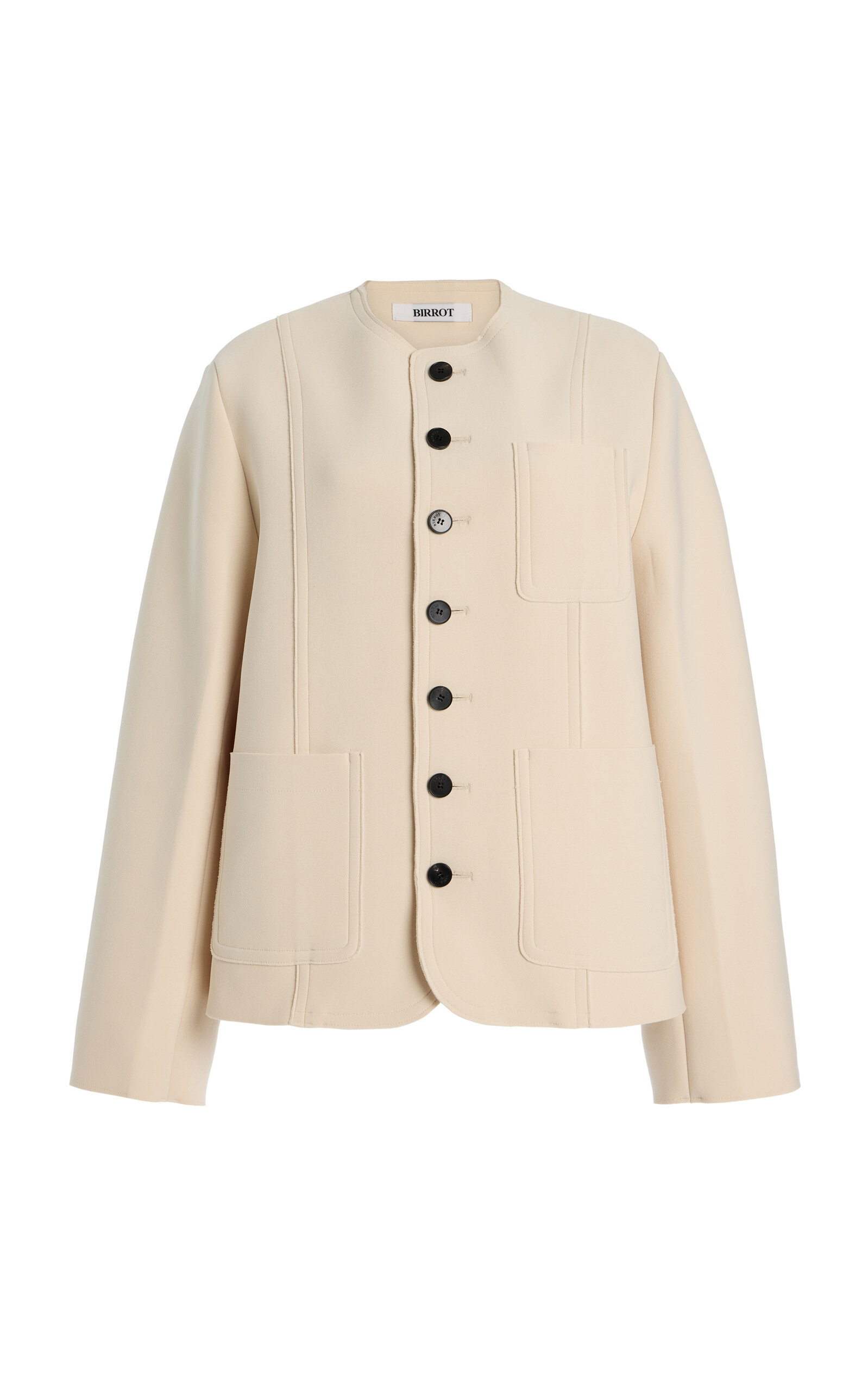 Birrot Collarless Cardigan Jacket In White