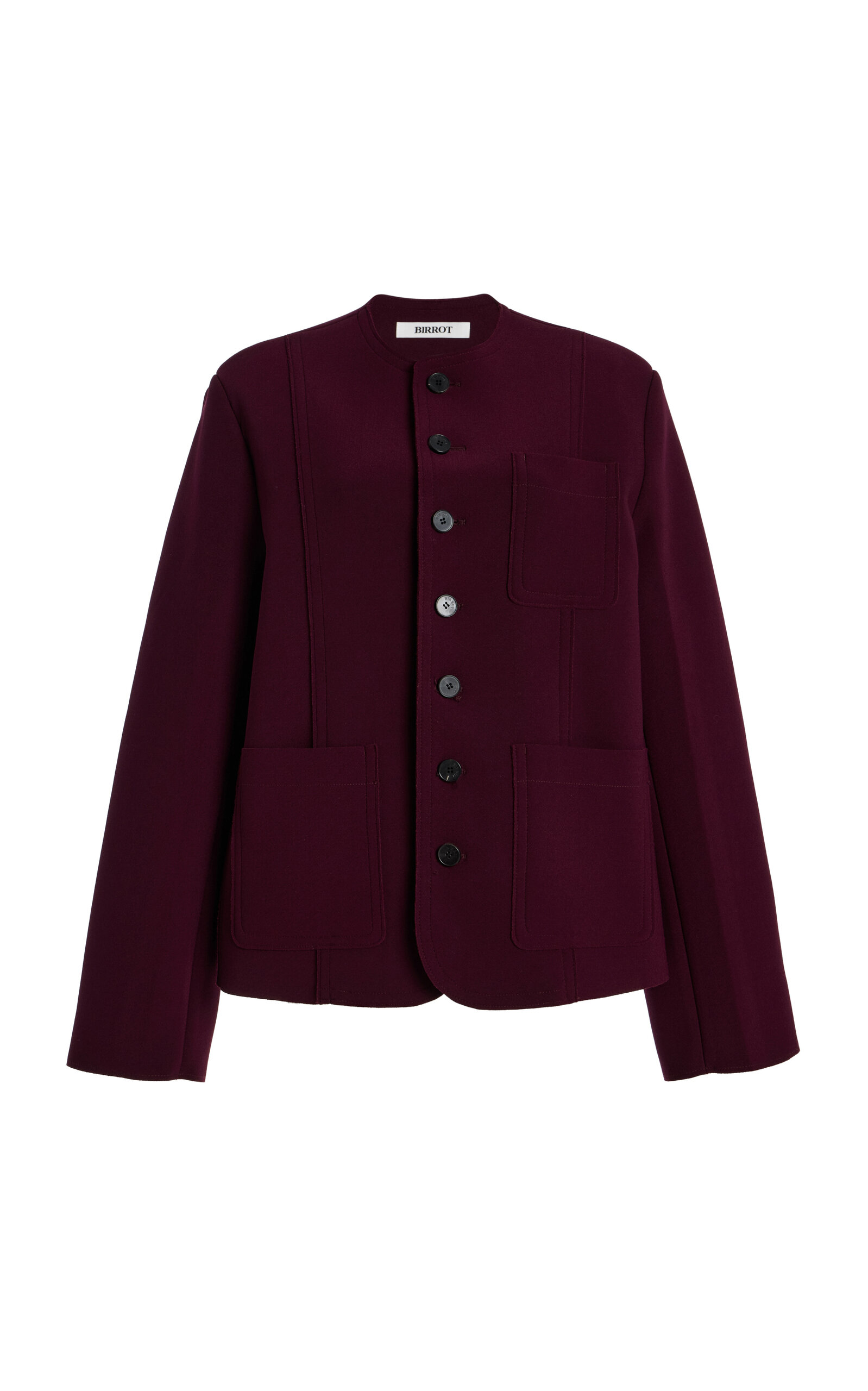 Birrot Collarless Cardigan Jacket In Burgundy